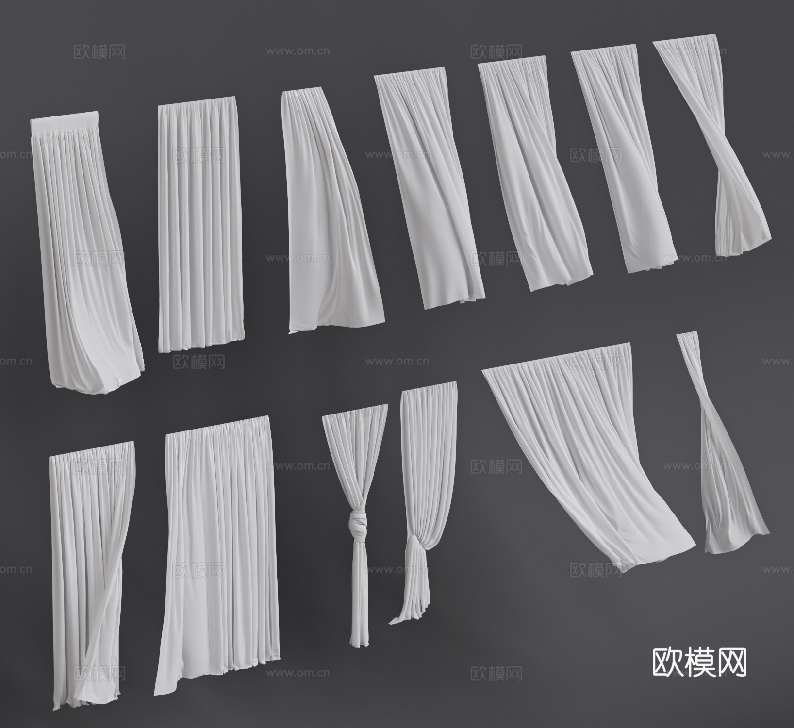 现代窗帘 纱帘 飘动窗帘 通用窗帘3d模型