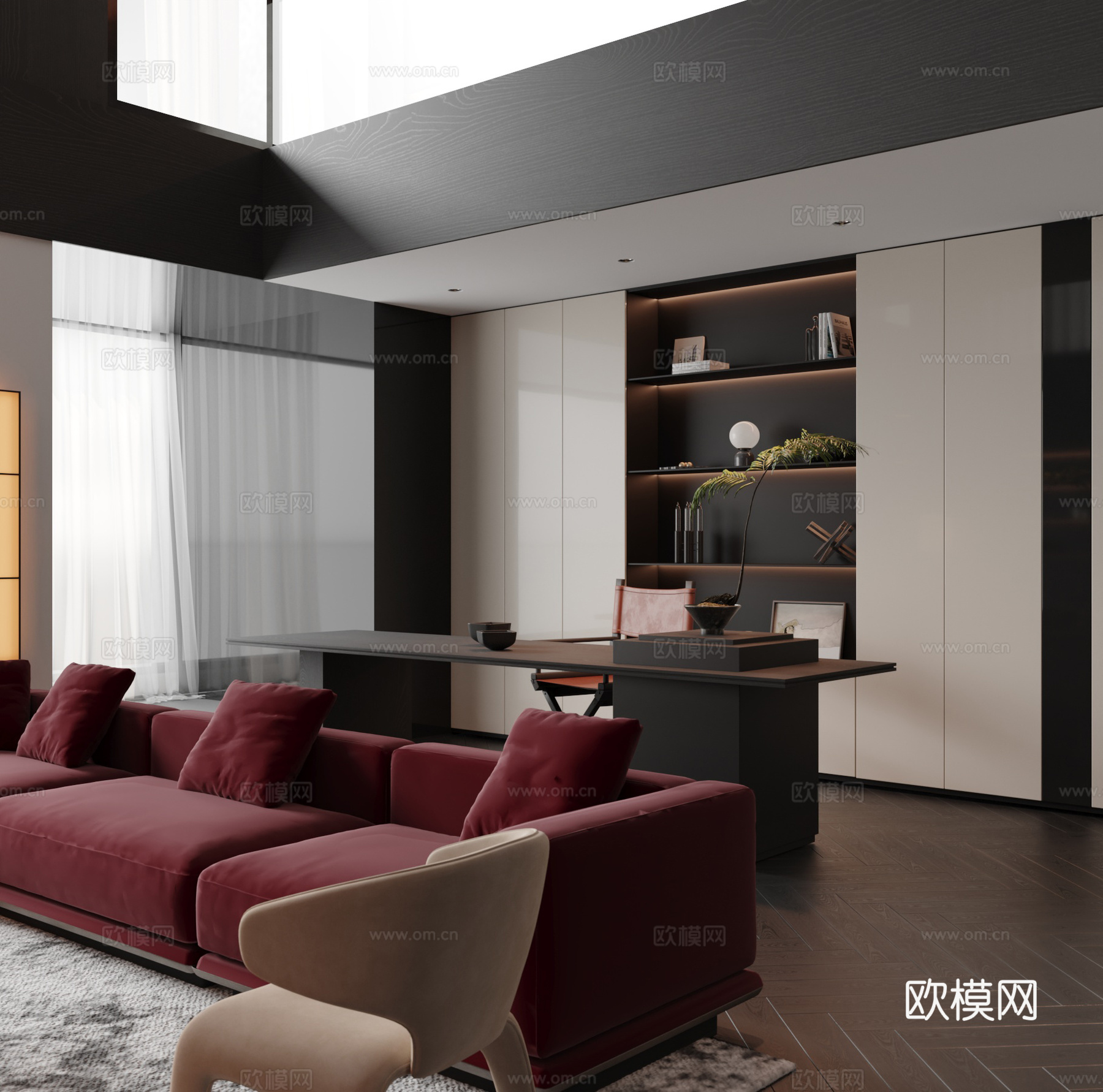 现代意式别墅客厅su模型