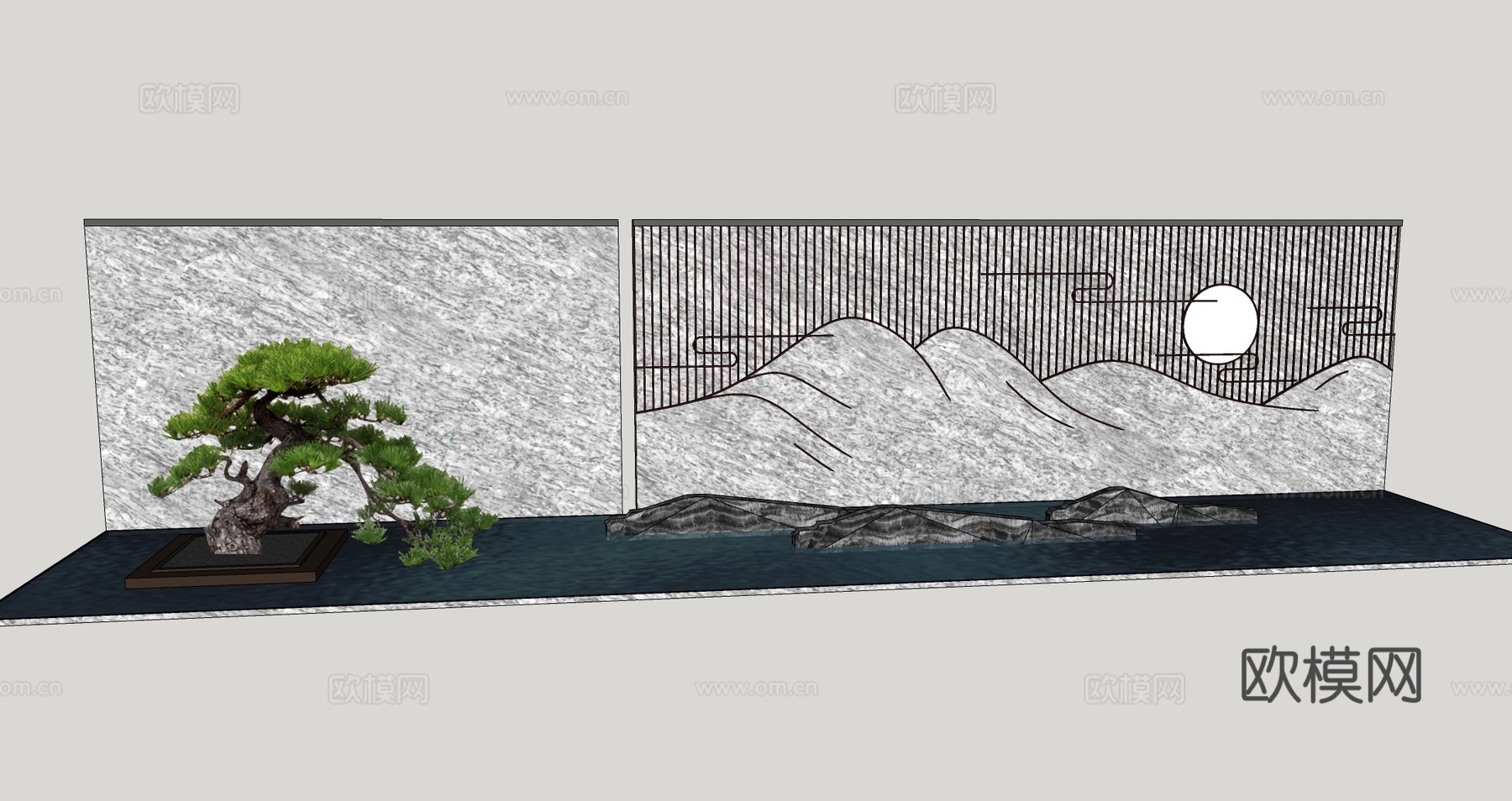 新中式景墙围墙文化景墙艺术景墙小区门头su模型