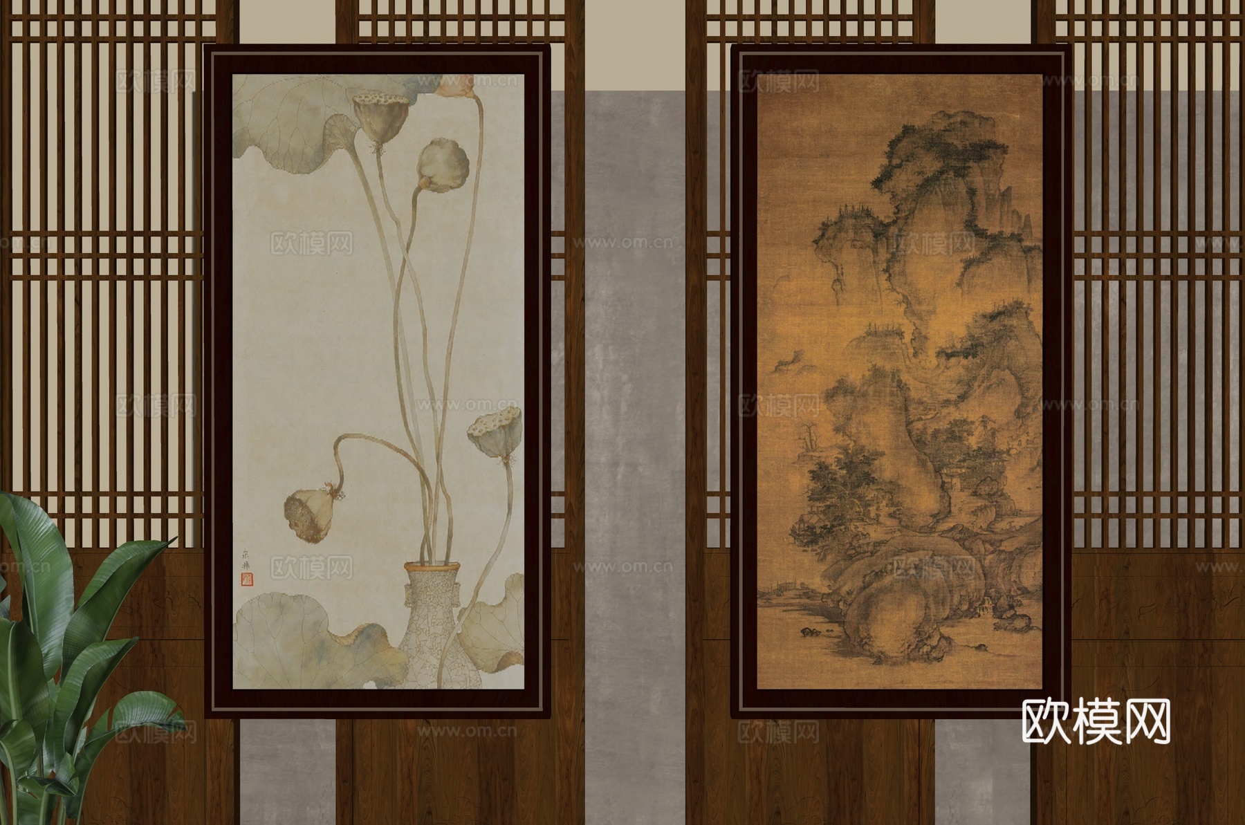 新中式挂画su模型