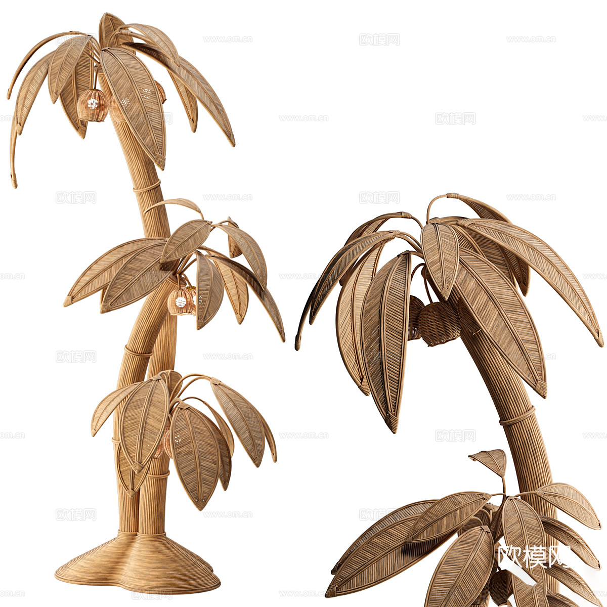 现代侘寂藤编椰子树雕塑3d模型