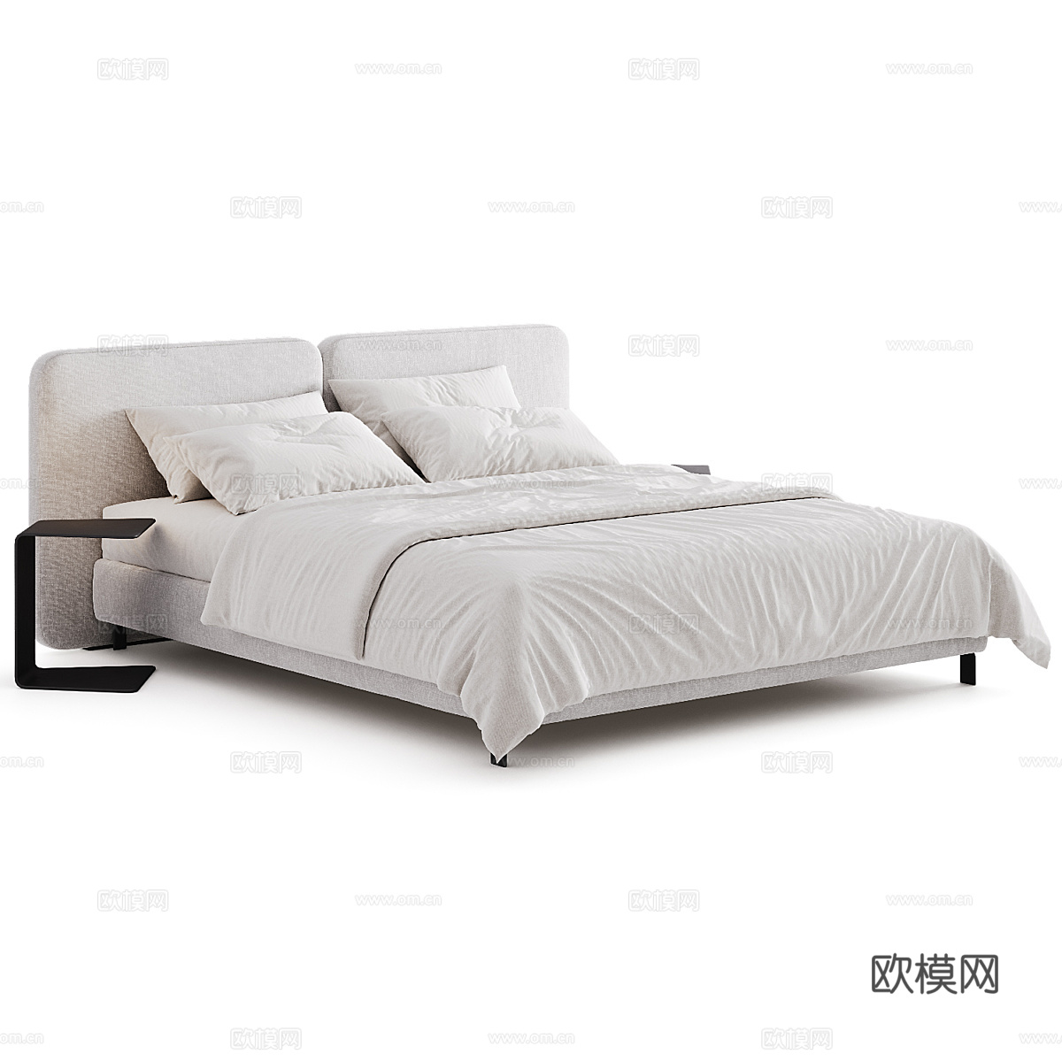 现代奶油风布艺双人床3d模型