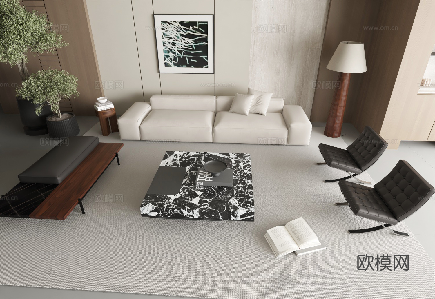 现代风格沙发茶几组合3d模型