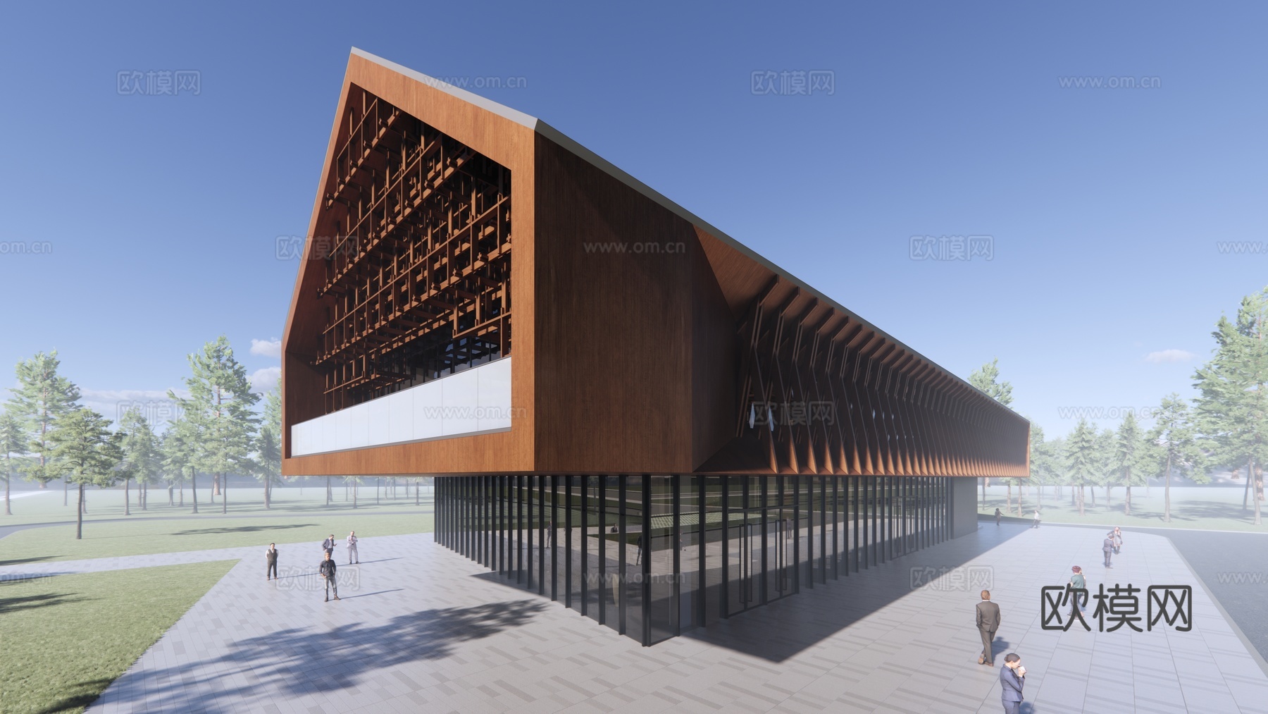 现代游客服务中心 中式元素风格建筑su模型
