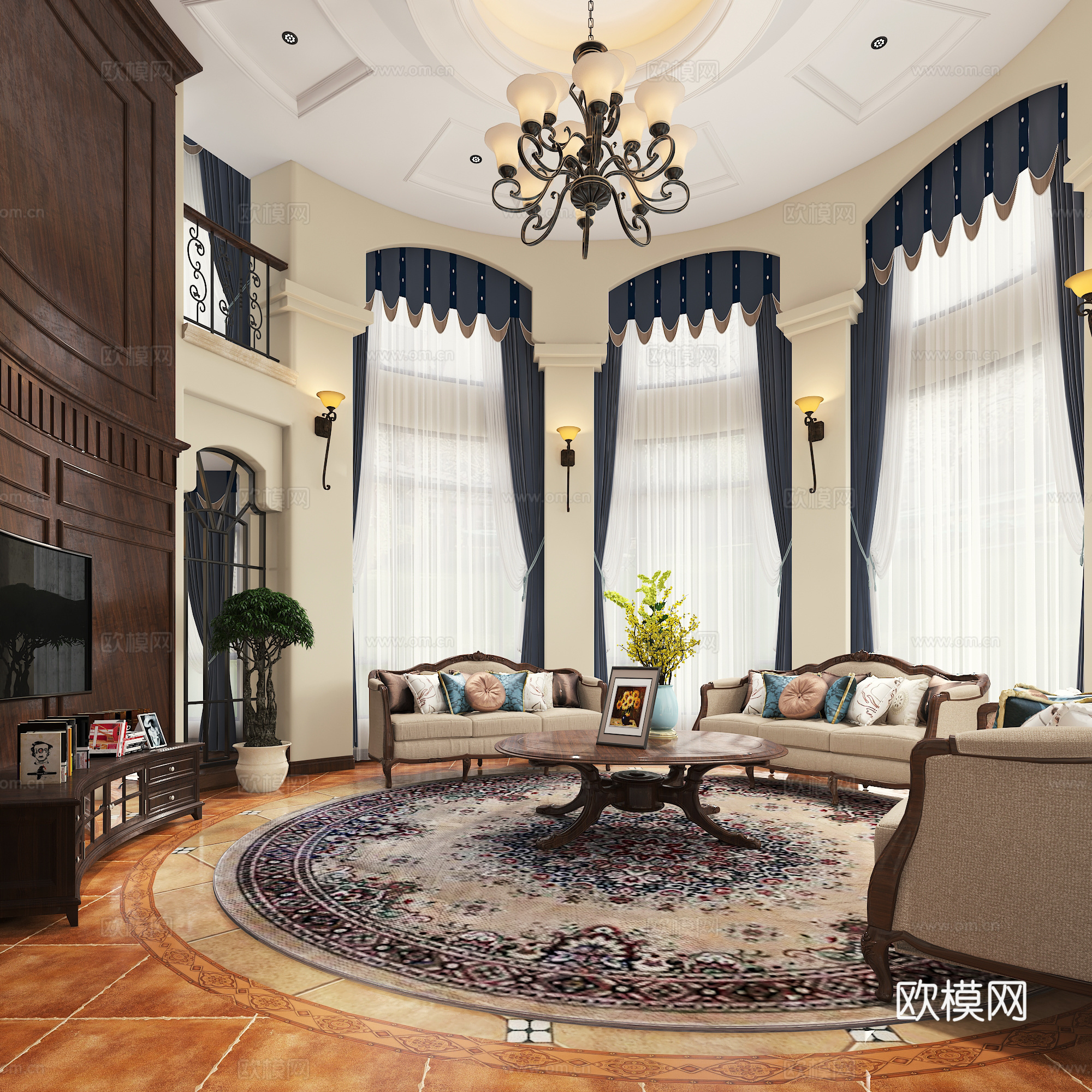 美式客厅 餐厅 玄关 茶室 吊灯 桌面摆件 挂画3d模型