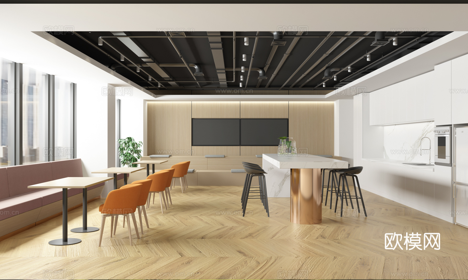 茶歇区 休息区 茶吧 研讨区 自由活动区 休闲区3d模型
