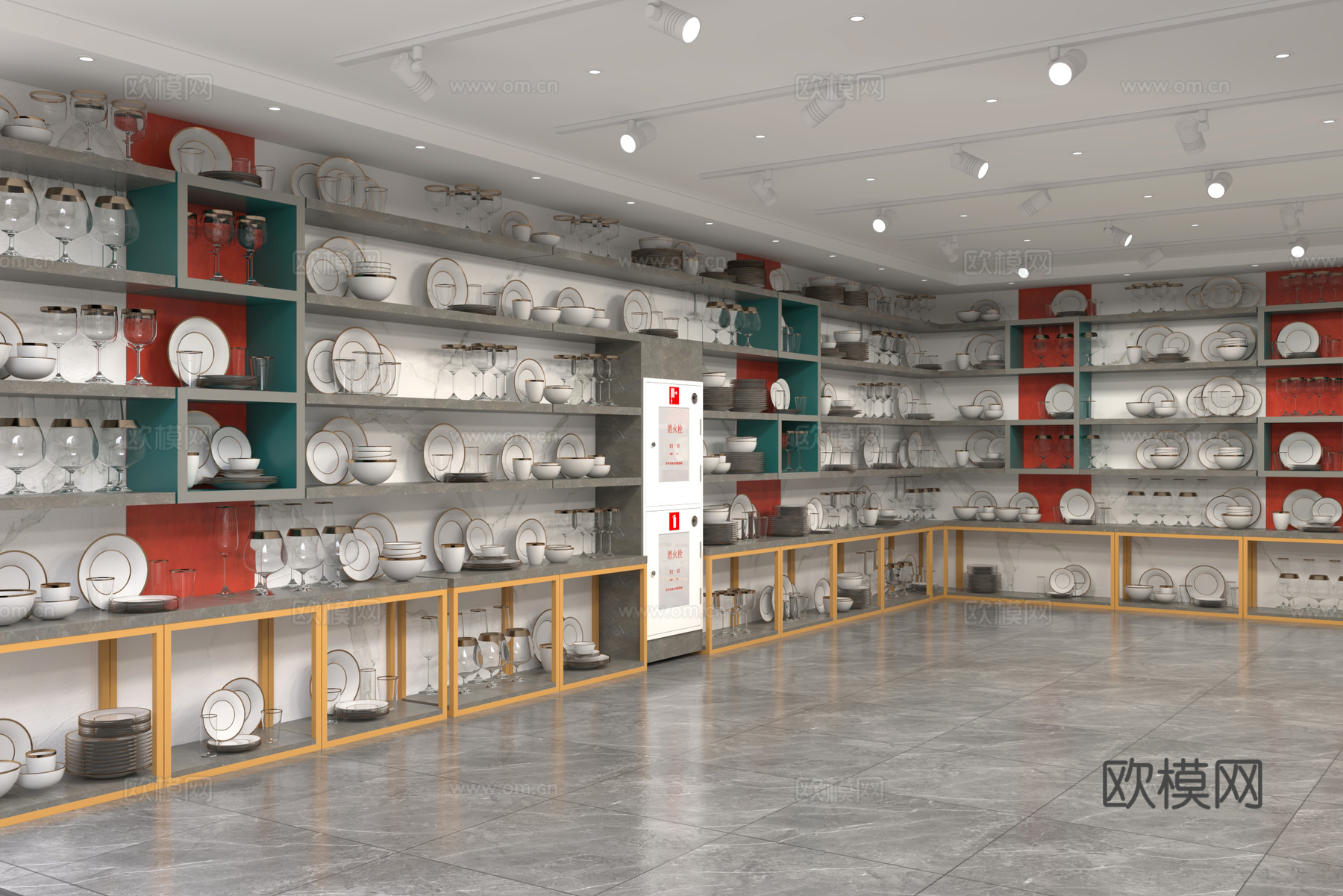 酒店用品店 酒店用品 货架 展柜货架 碗碟架 碗碟用品 酒杯3d模型