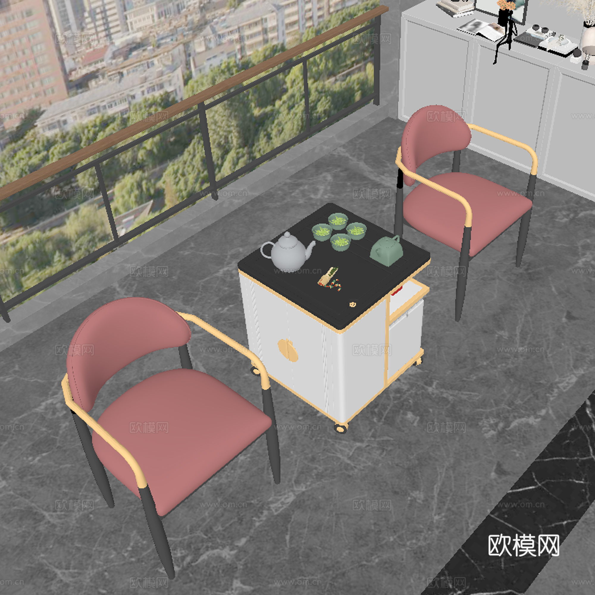 现代茶桌椅su模型