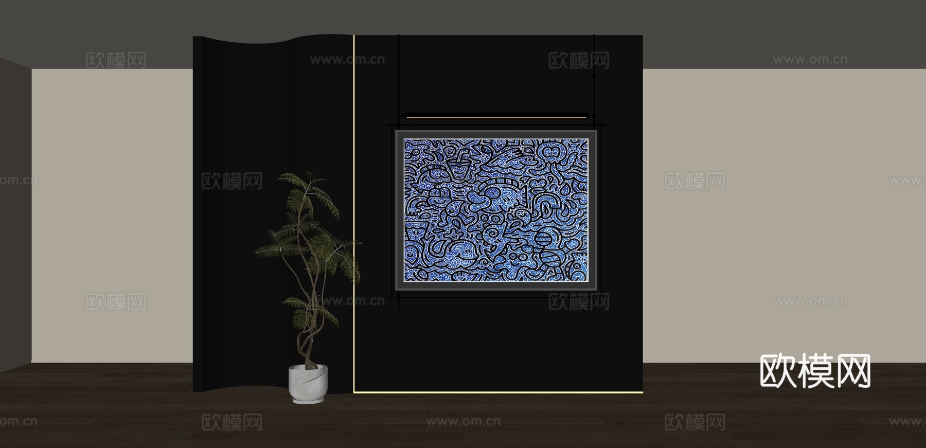 现代涂鸦装饰画 不锈钢吊杆装饰画su模型