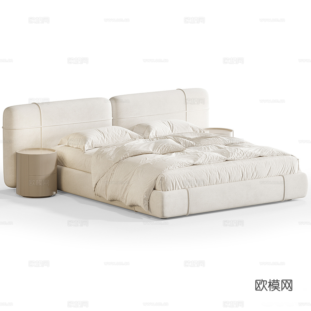 现代奶油风布艺双人床3d模型