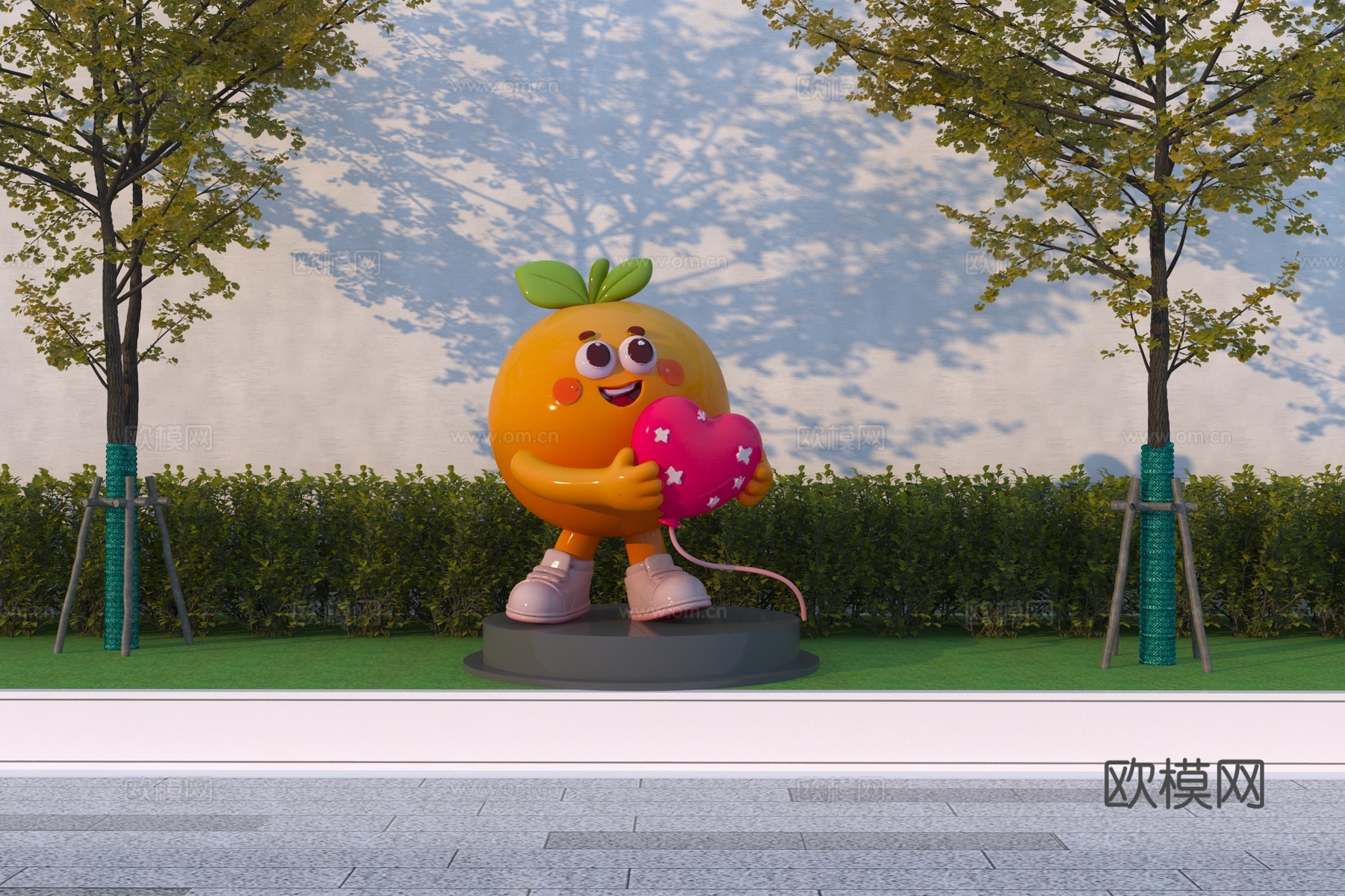 现代橙子雕塑3d模型