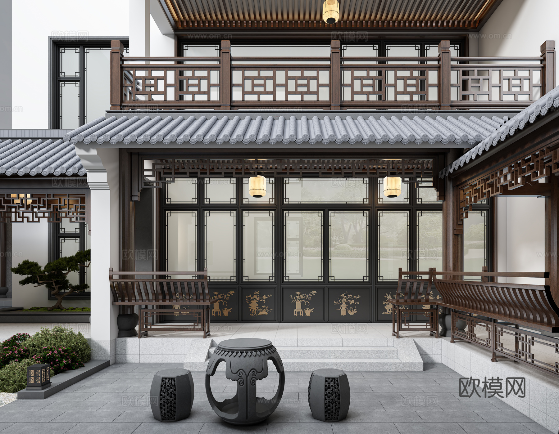 中式庭院景观3d模型