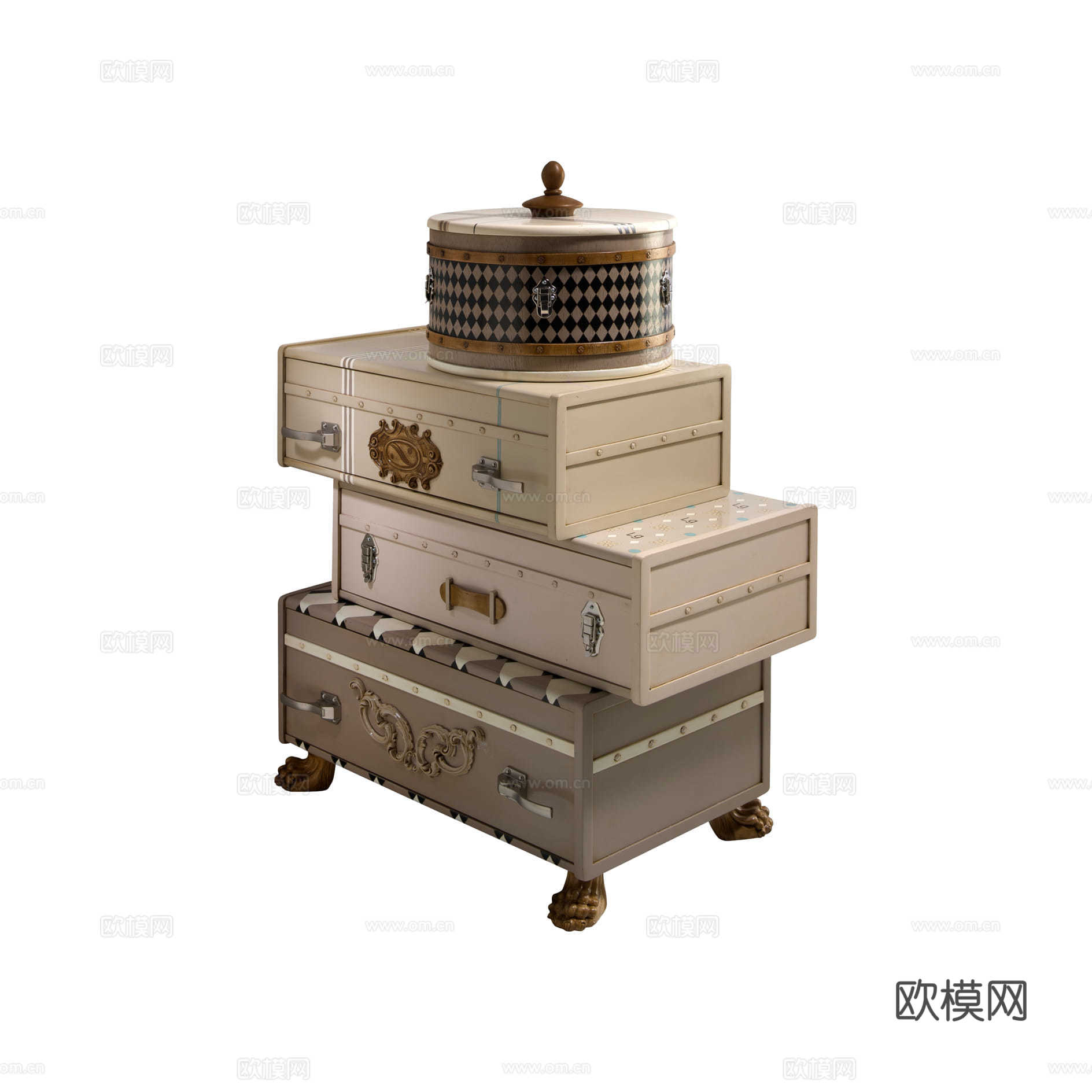 北欧中古复古保险箱抽屉储物柜可旋转艺术边柜su模型