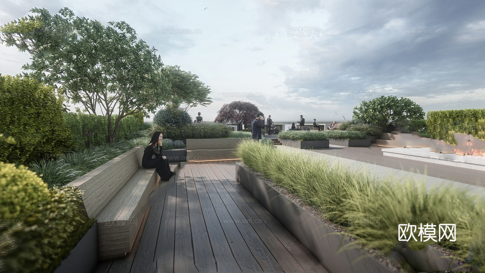 现代屋顶花园 空中花园 庭院花园su模型