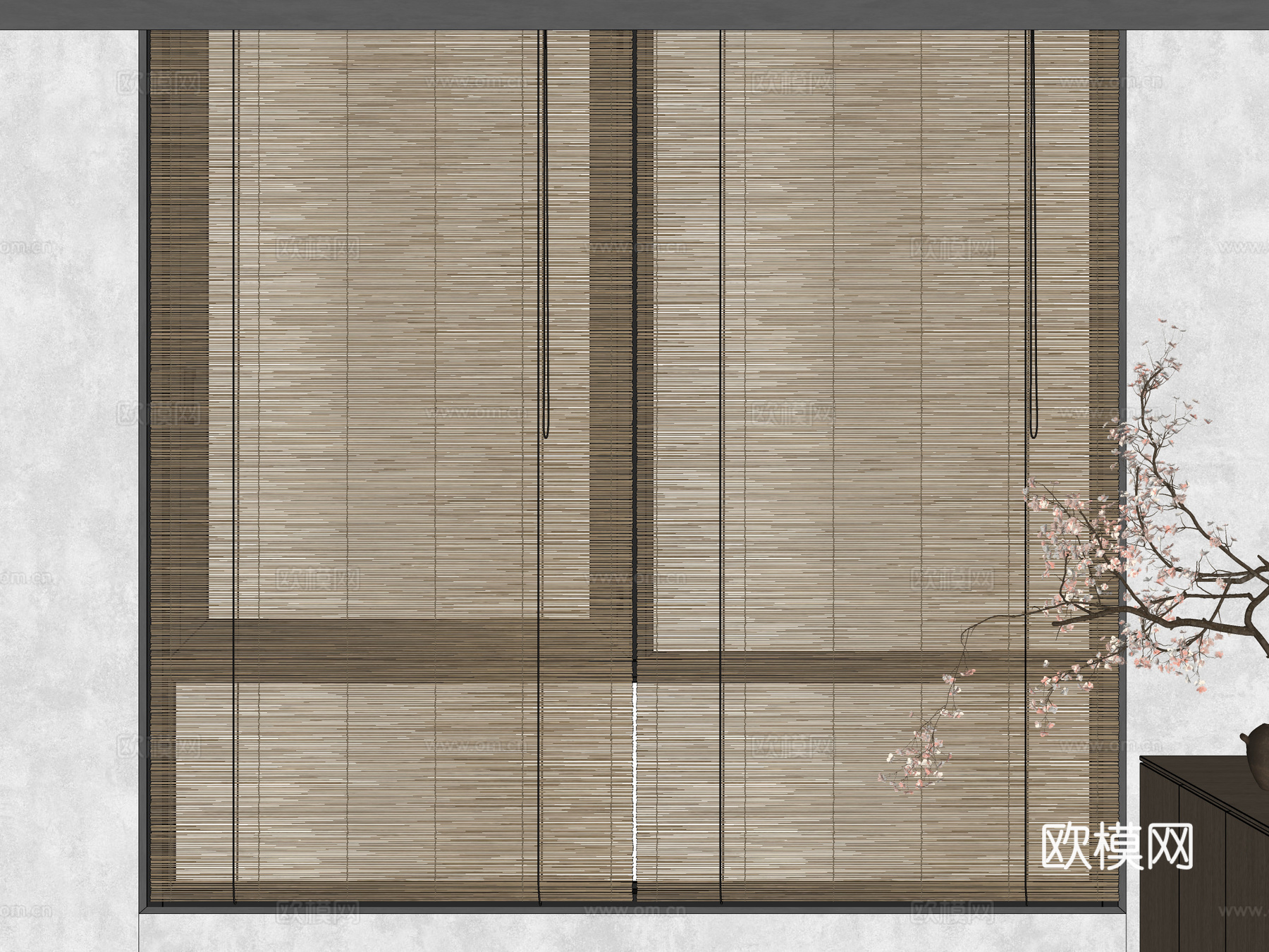日式竹帘 卷帘 遮阳帘 拉帘su模型