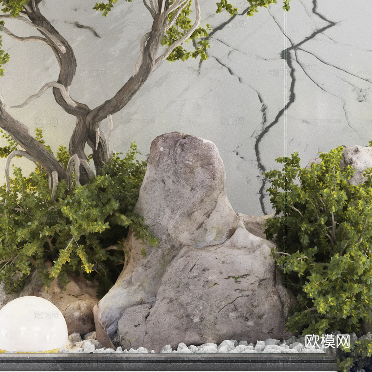 现代意式极简室内庭院3d模型