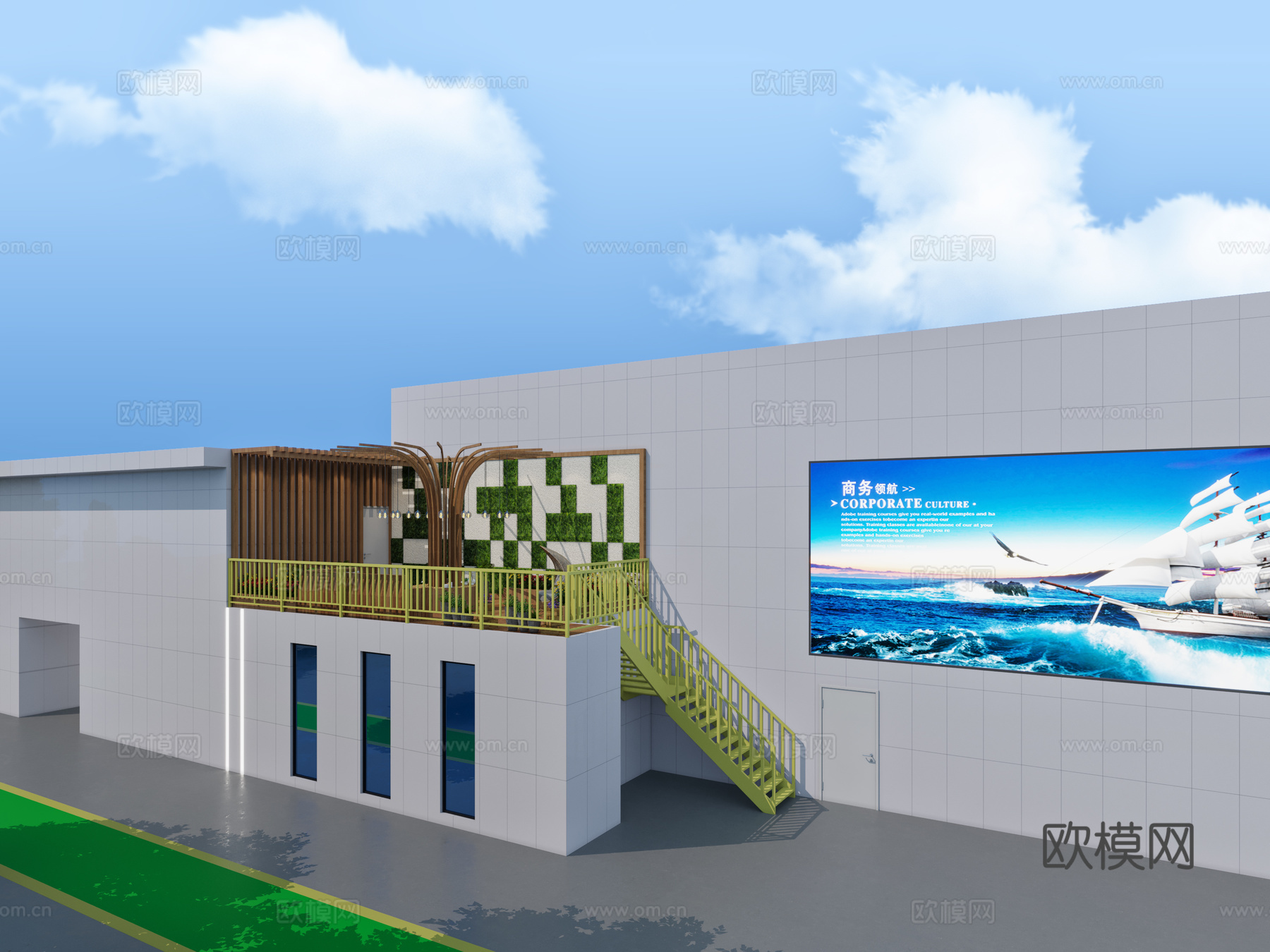 现代厂房露天花园3d模型