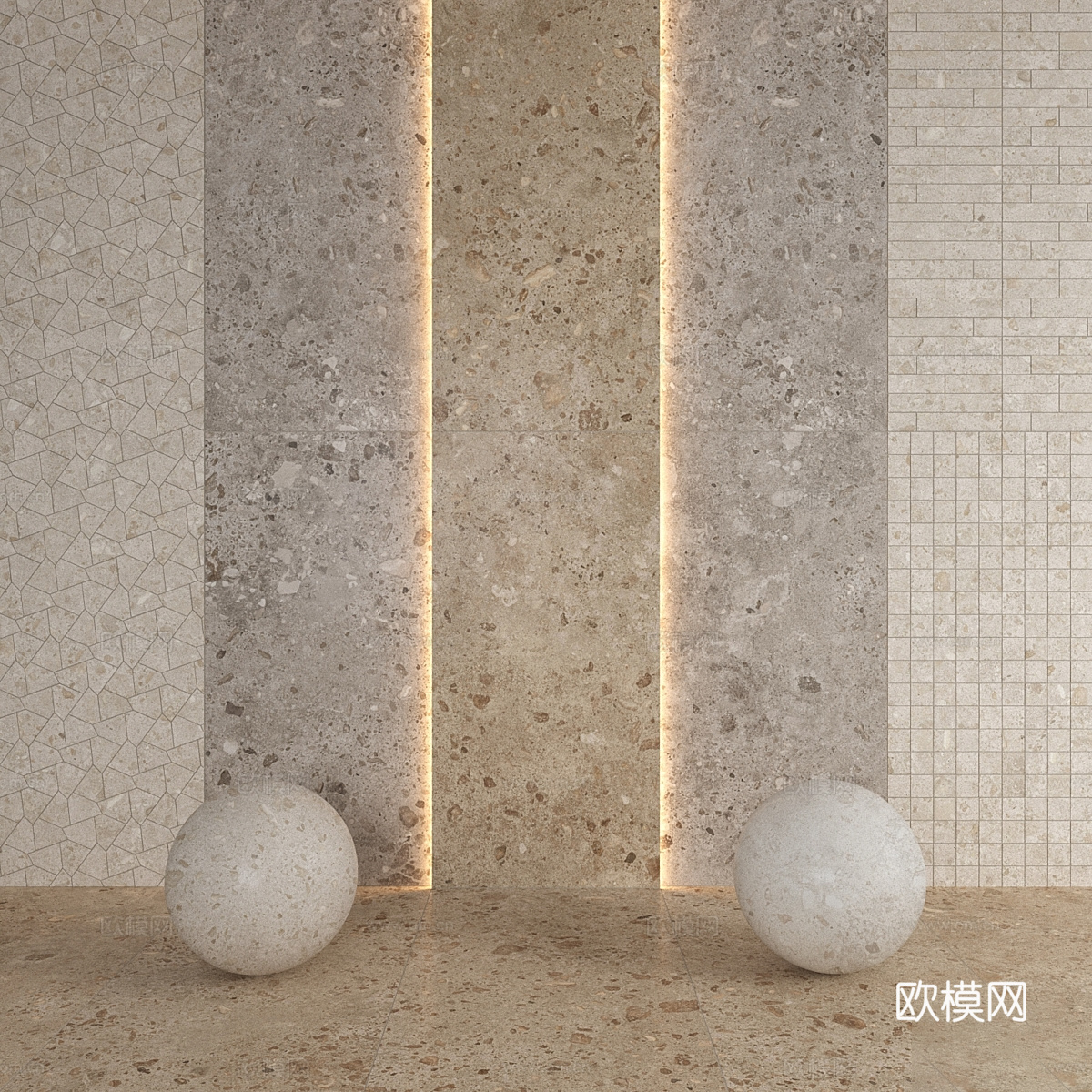 现代茶几水磨石 瓷砖 PU石材3d模型