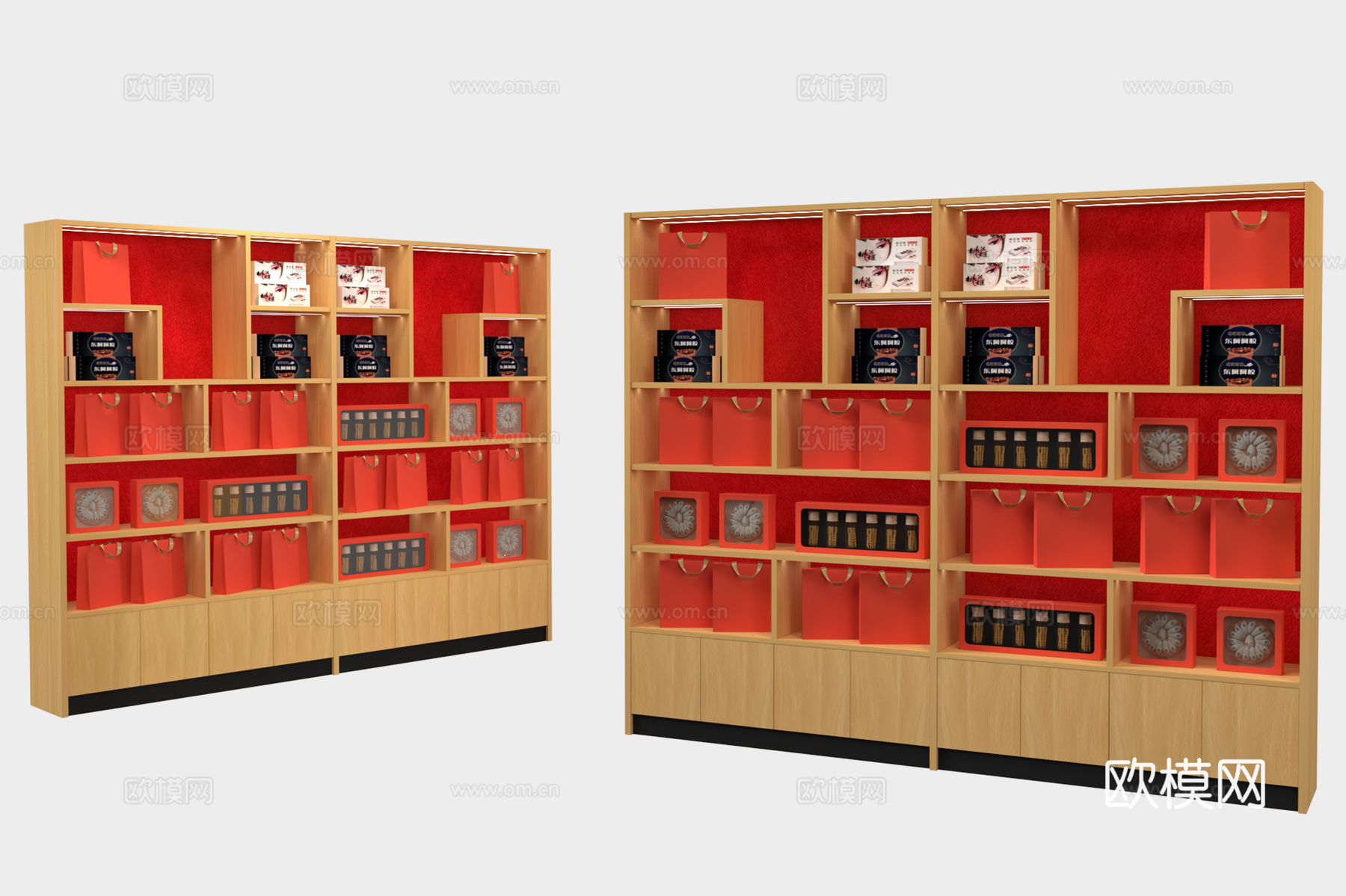货架展柜 东阿阿胶专柜 东阿阿胶 礼盒 展柜 木柜 形象柜3d模型