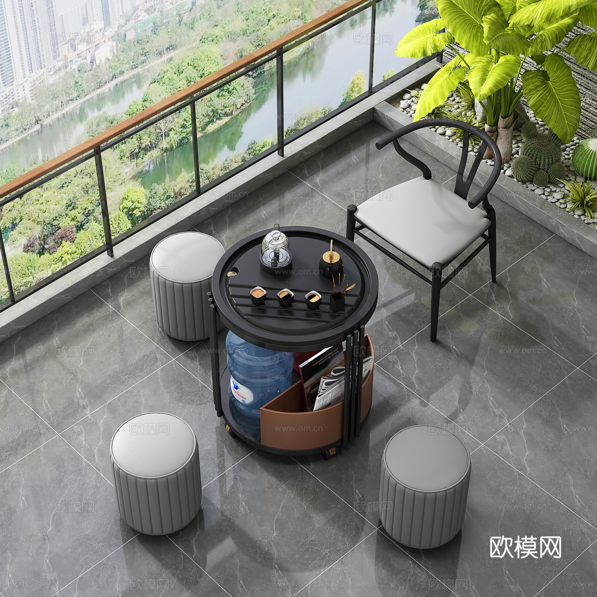 现代茶桌椅su模型