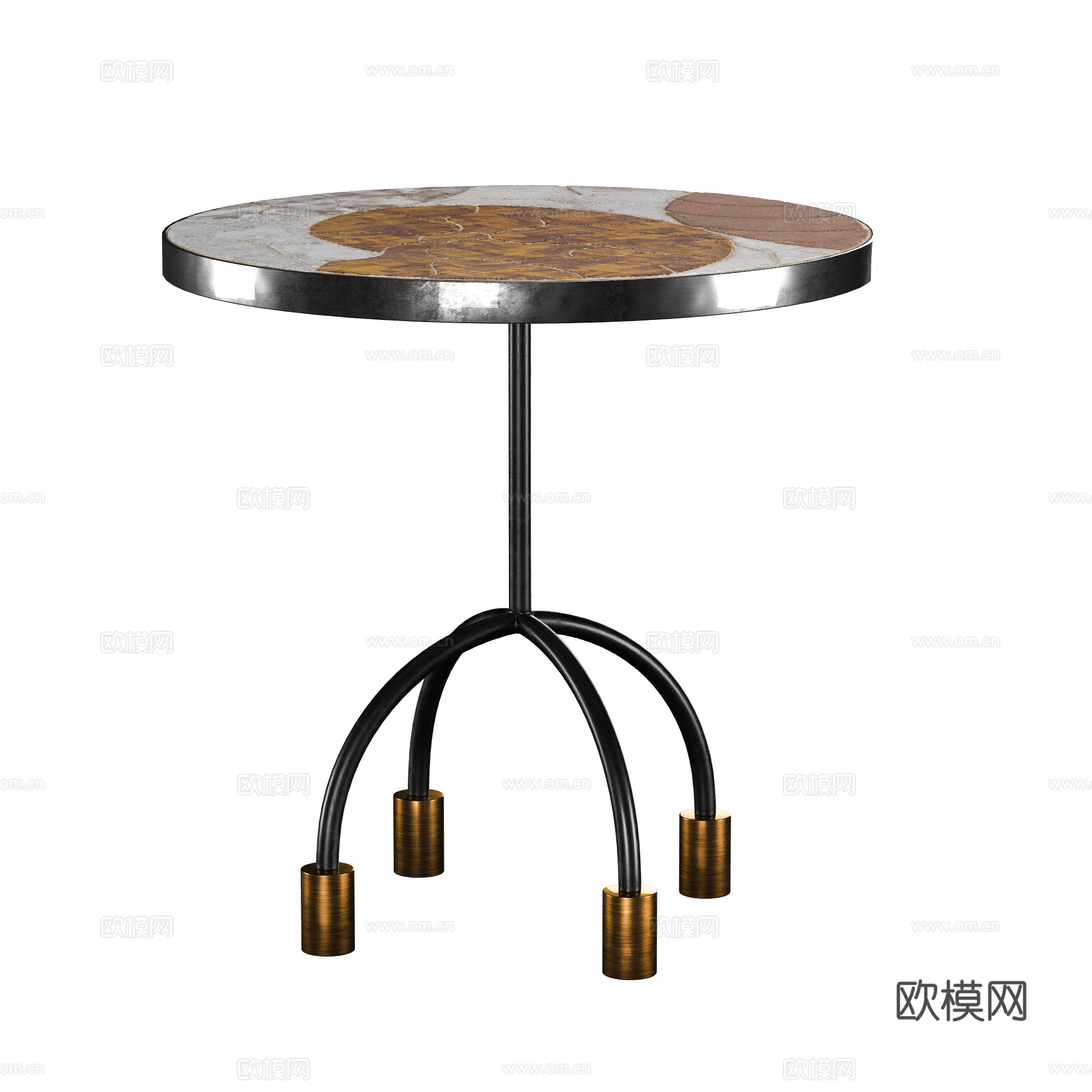 现代意式轻奢金属皮革圆茶几3d模型