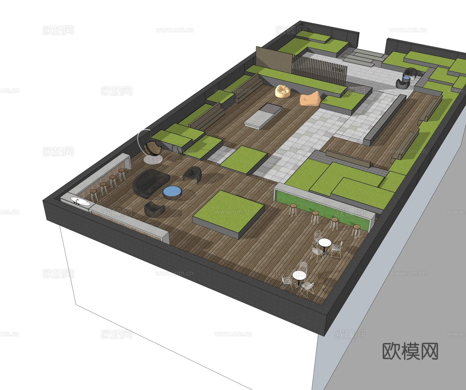 现代屋顶花园 空中花园 庭院花园su模型
