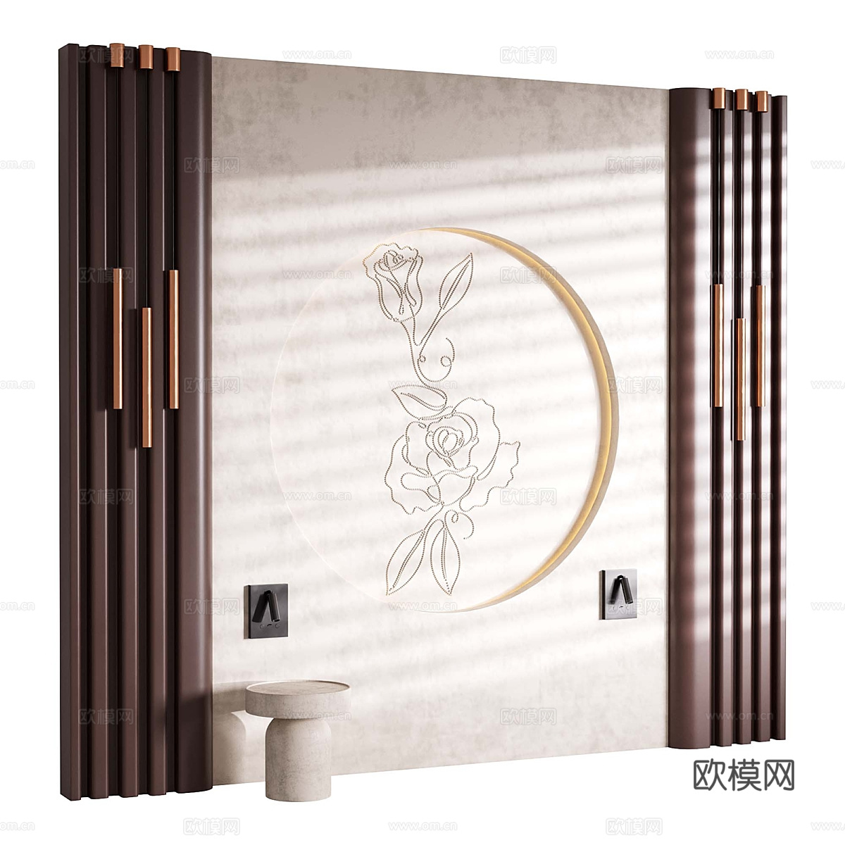 新中式轻奢床头背景墙3d模型