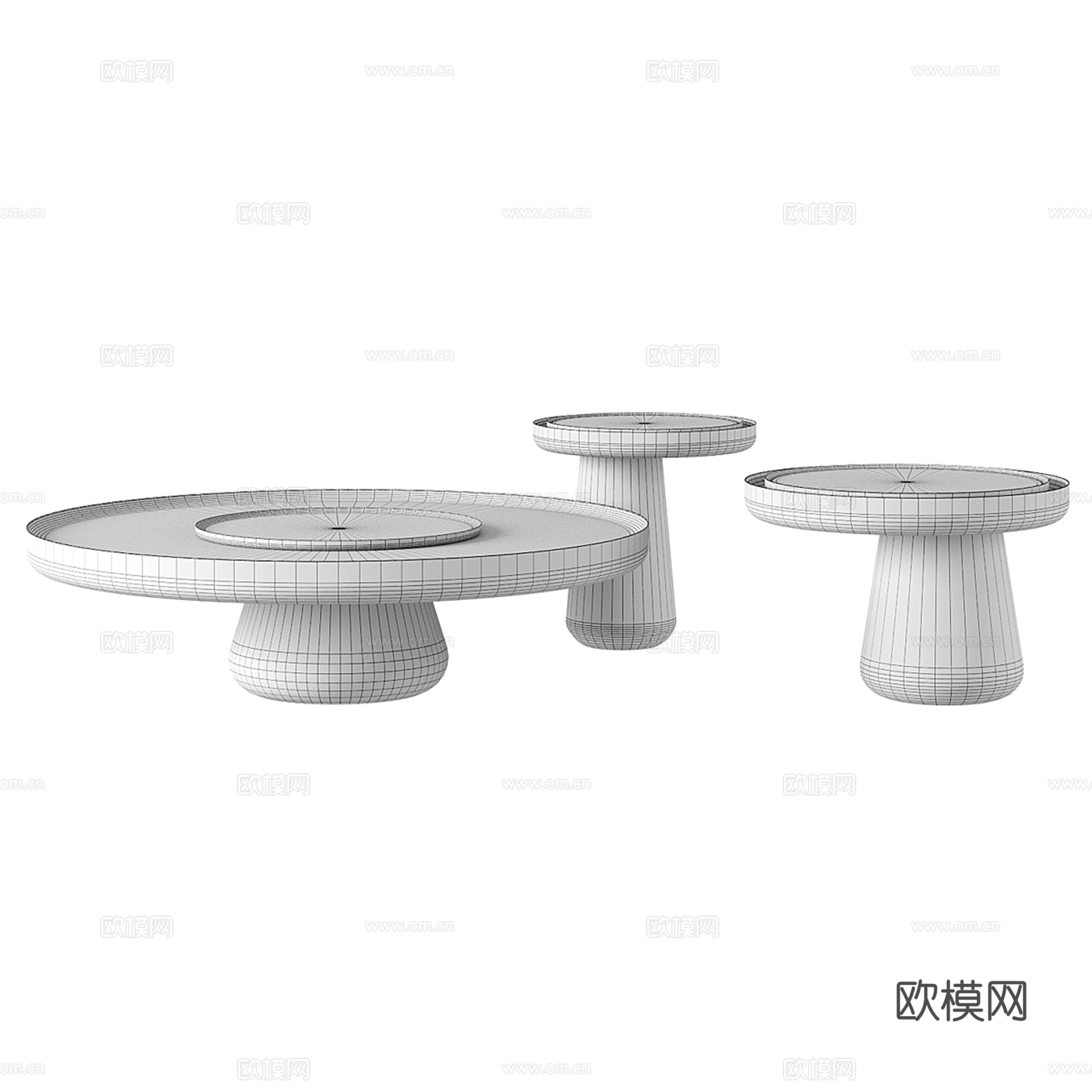 侘寂风圆形子母茶几组合3d模型