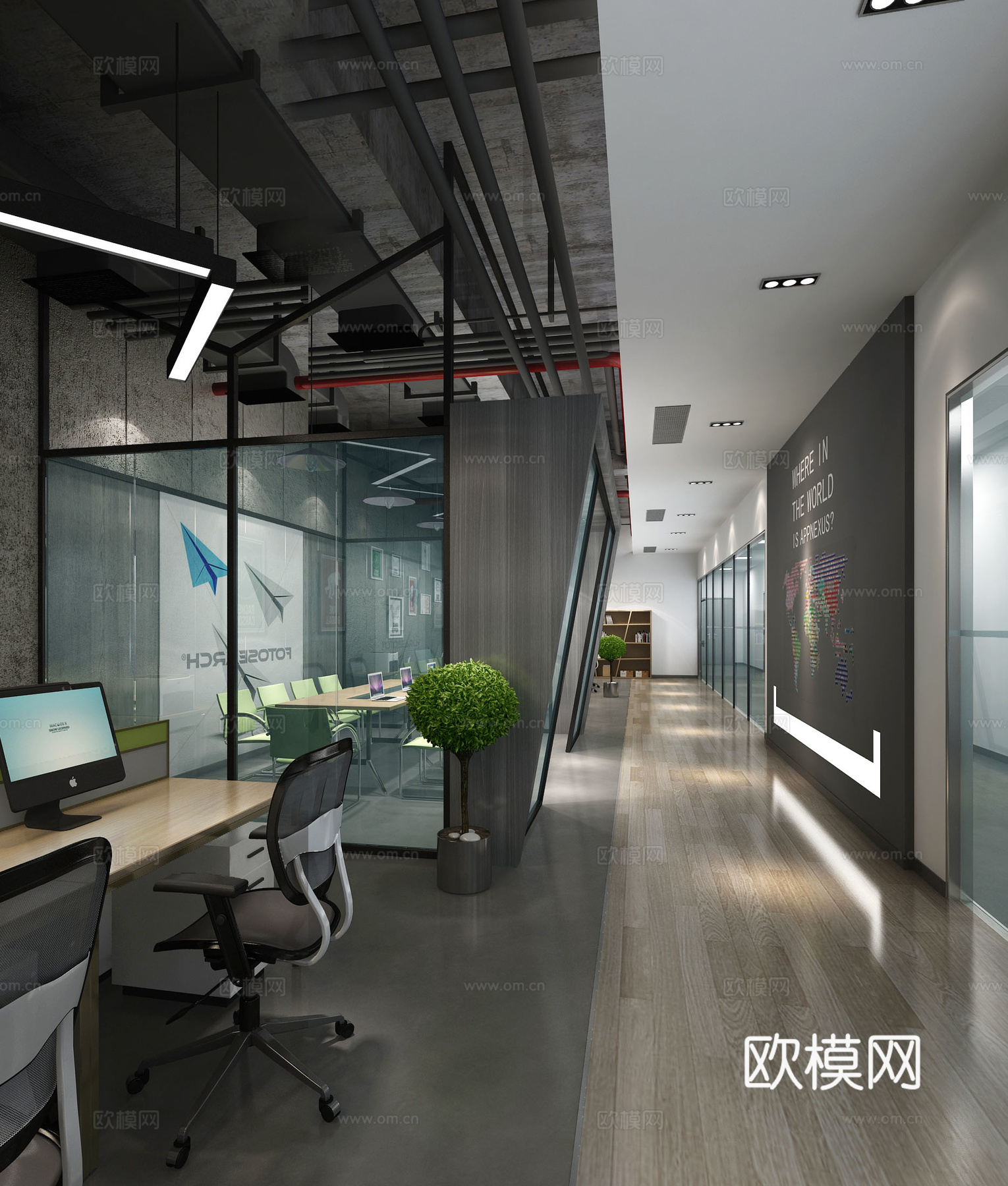 现代开放办公区 办公桌椅组合3d模型