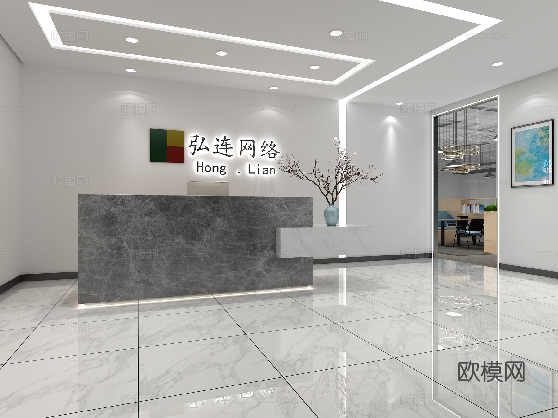 现代办公室前台3d模型
