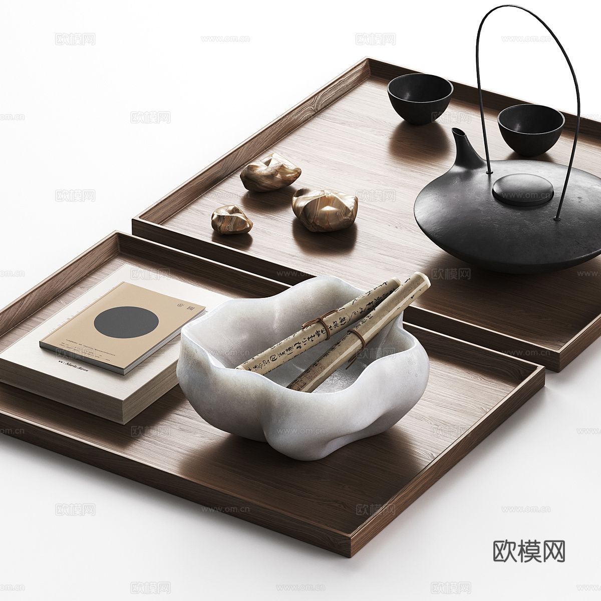 新中式茶具 茶壶 茶杯 茶盘3d模型