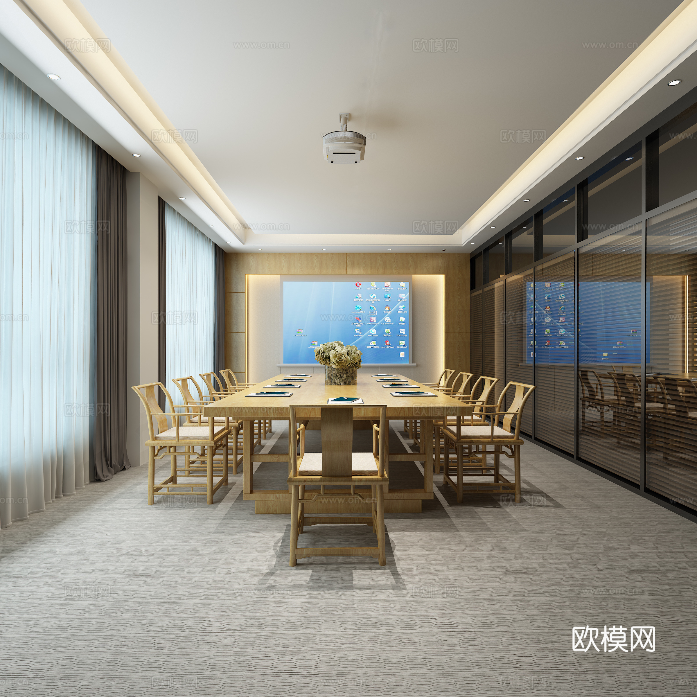 新中式会议室3d模型