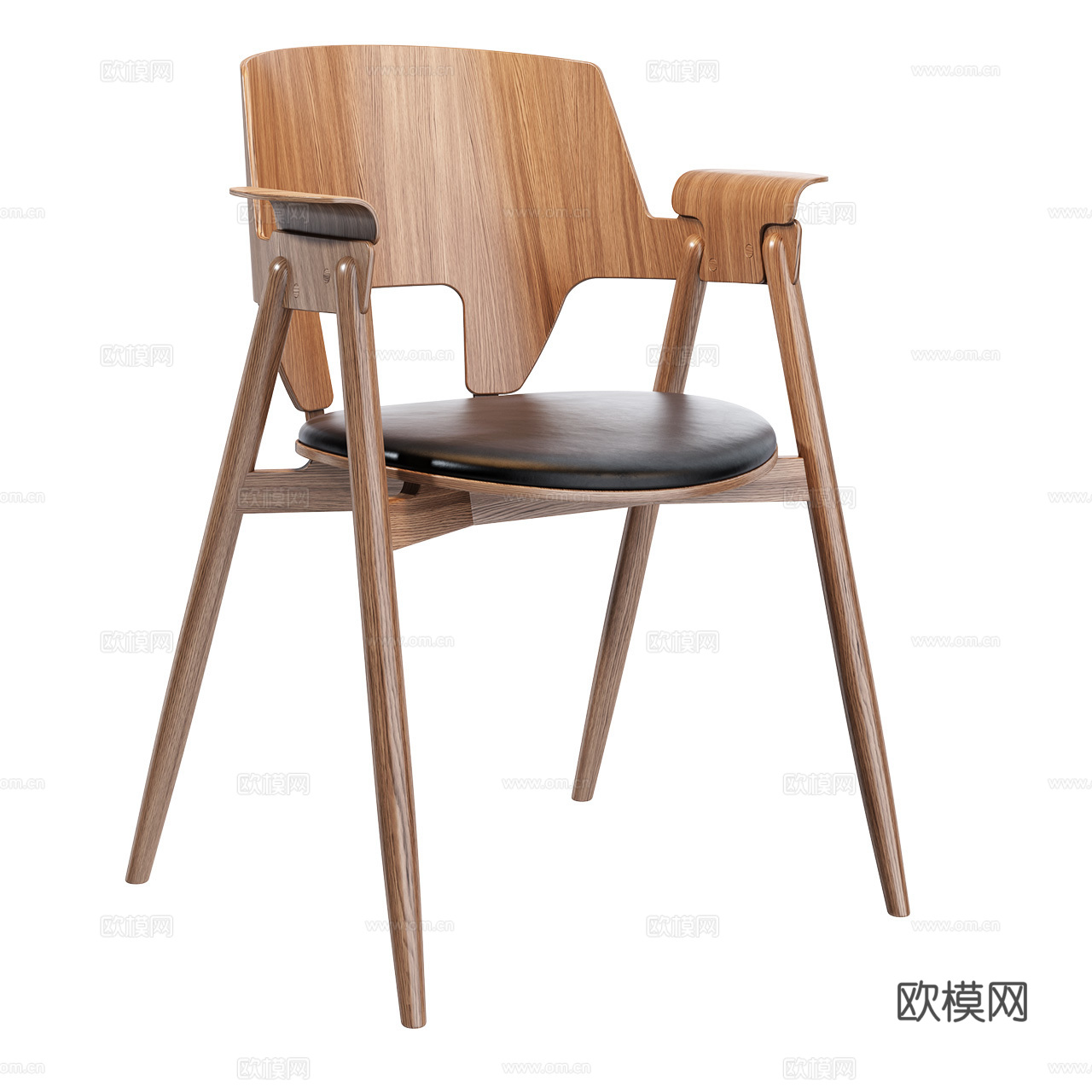 Cadot 中古风单椅 餐椅 扶手椅 木椅 皮椅3d模型