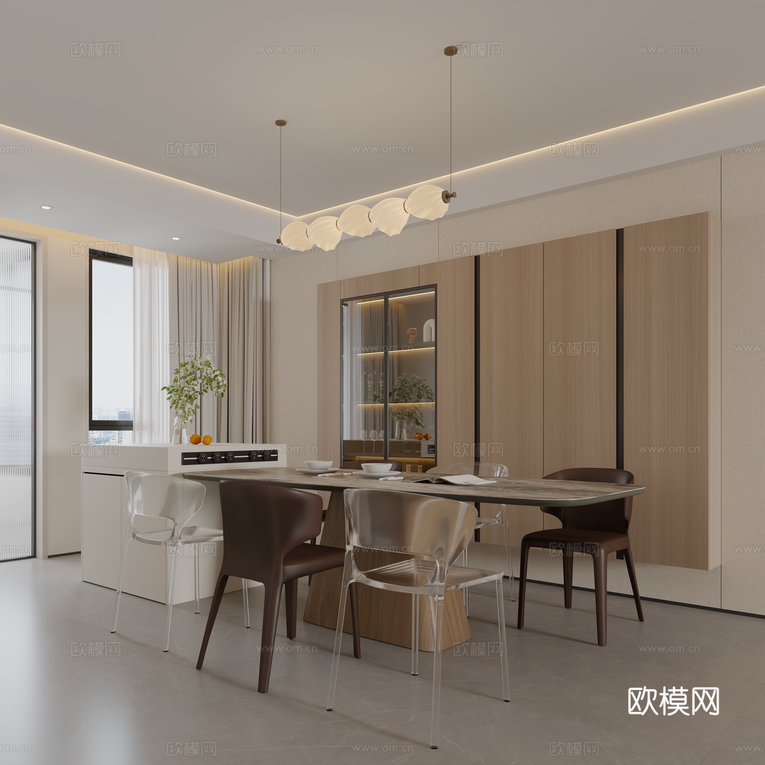 现代原木风餐厅3d模型