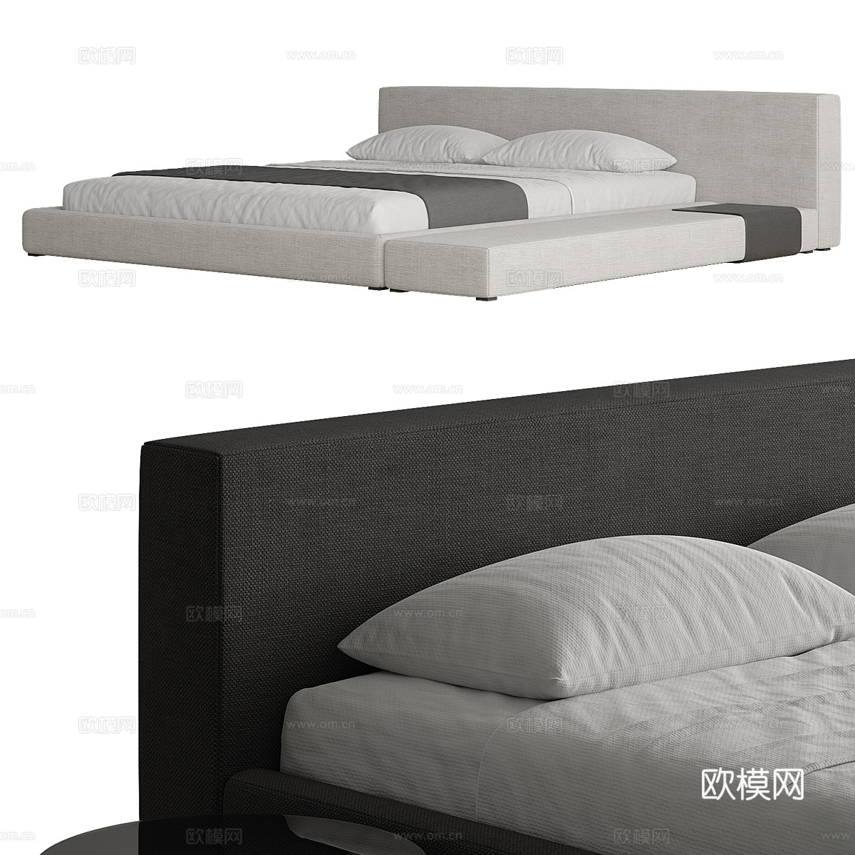 现代意式极简布艺双人床3d模型