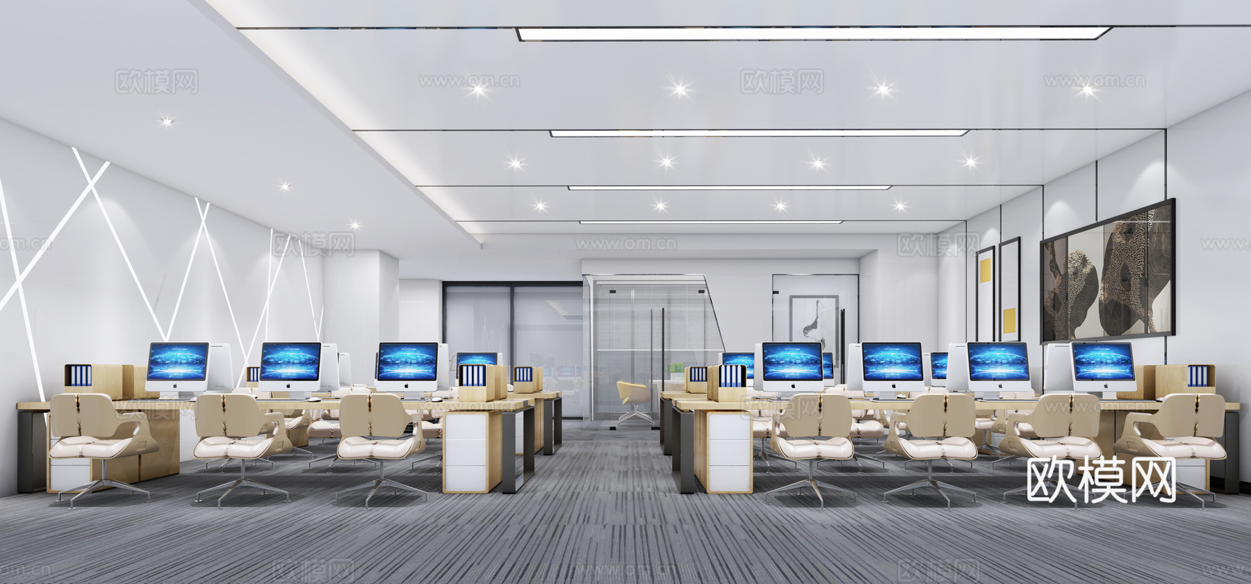 现代办公空间 灯光材质齐全3d模型