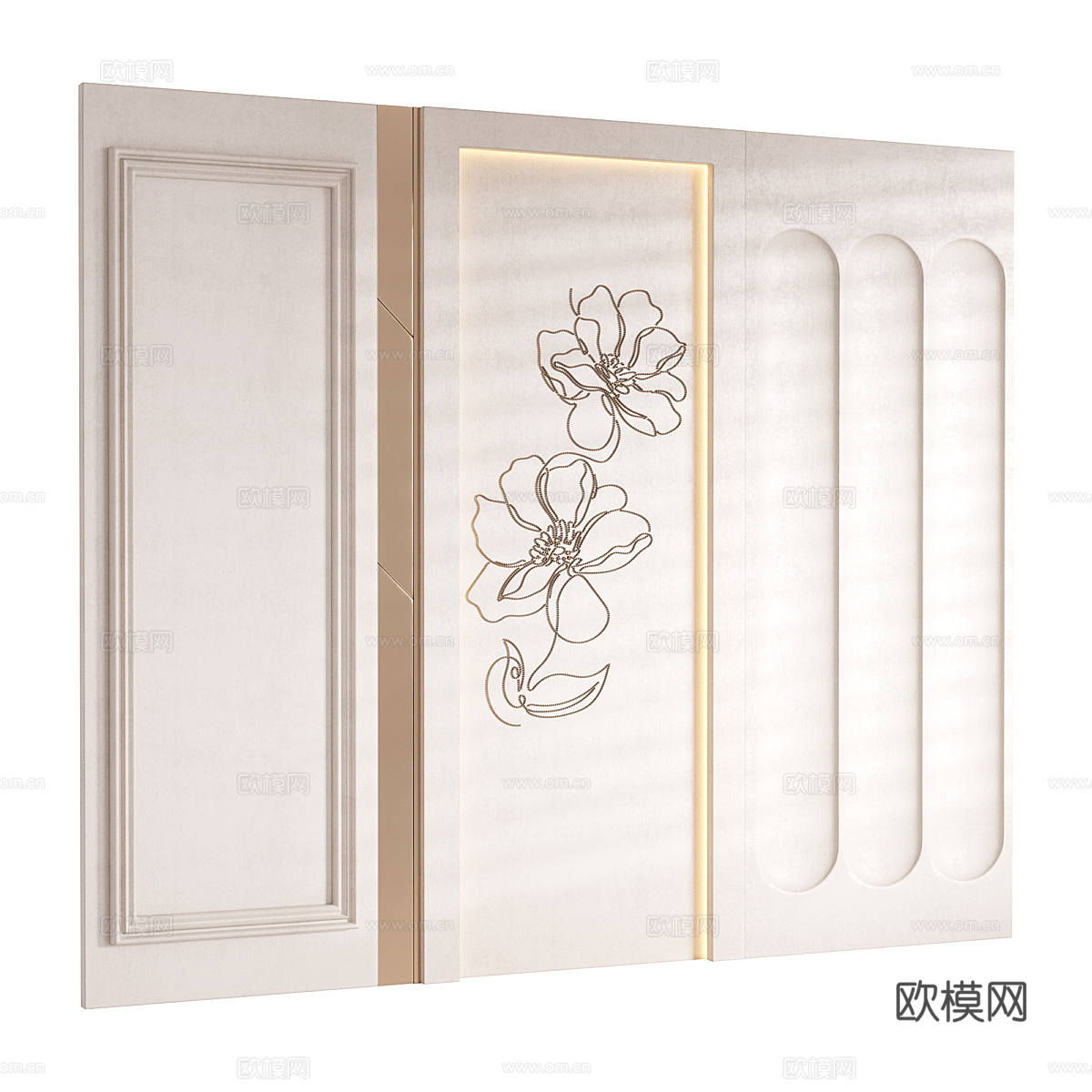现代侘寂奶油风床头背景墙3d模型