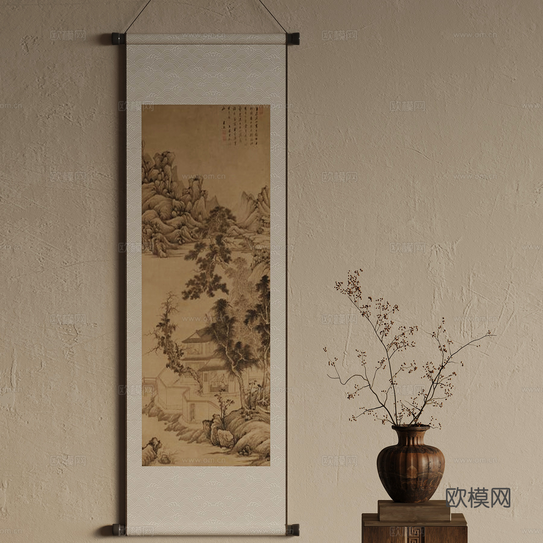 新中式装饰画 花瓶3d模型
