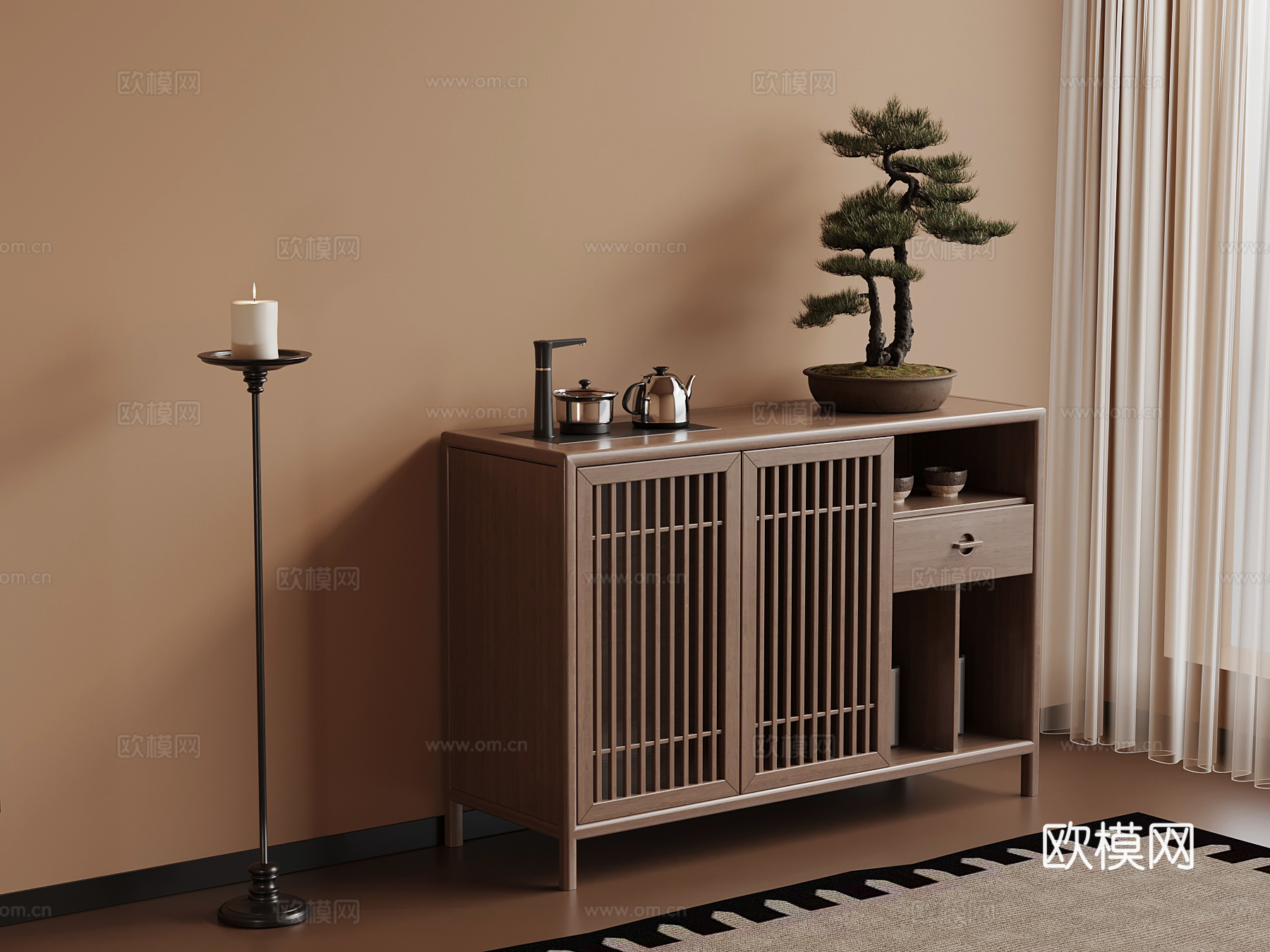 新中式茶柜 茶水柜 茶具 茶壶3d模型