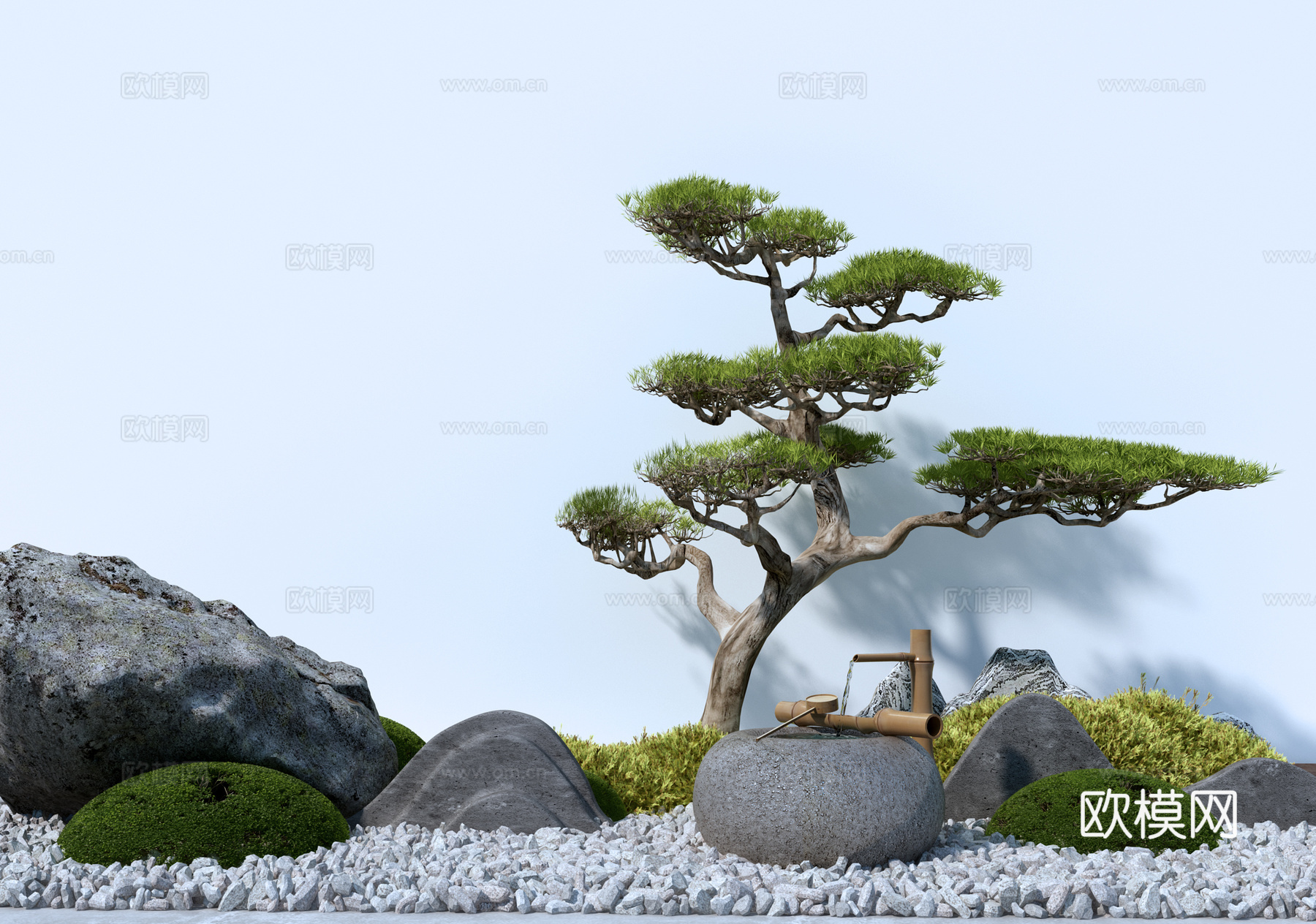 景观树  园林小品 禅意景观  石头 树 水景3d模型