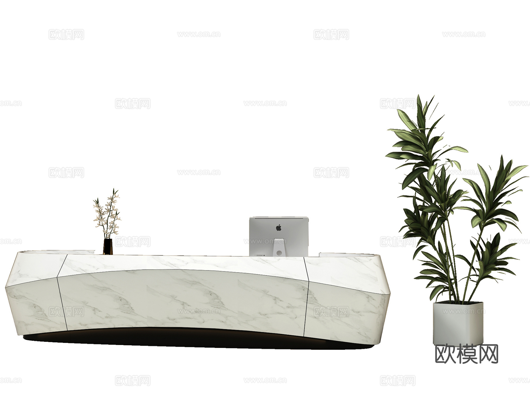 吧台 饰品摆件 装饰品 台灯 电脑 植物3d模型