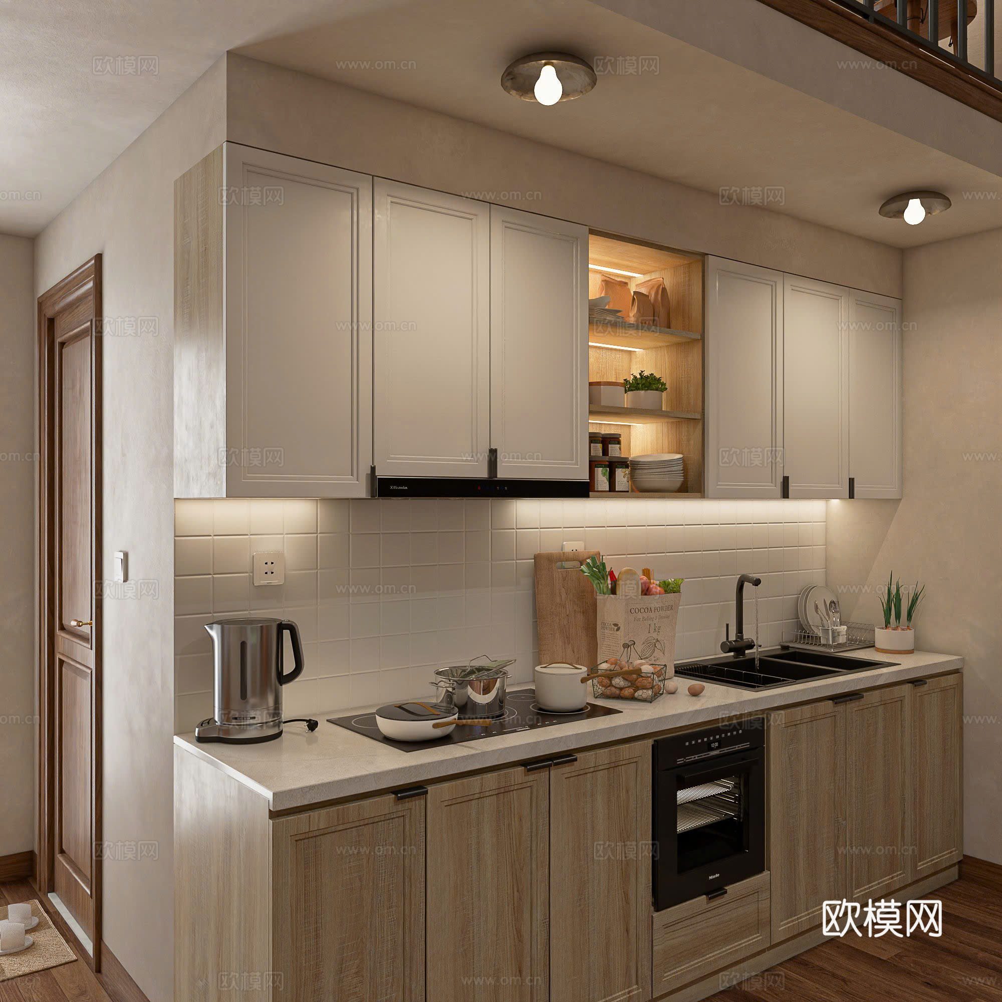 现代美式loft公寓 客厅 卧室 厨房 客厅 沙发茶几组合su模型