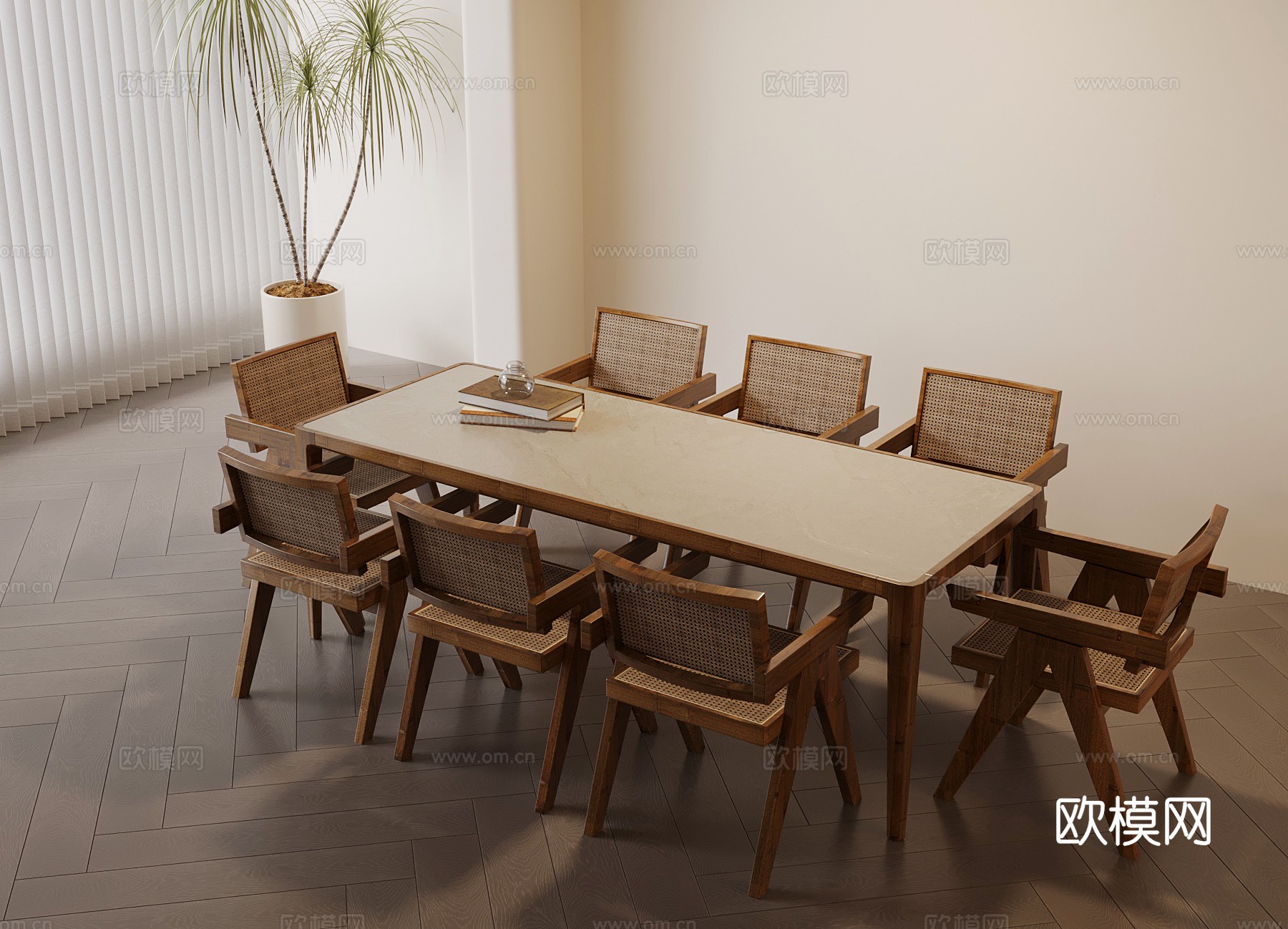 餐桌椅 中古风餐桌椅 藤编椅子3d模型