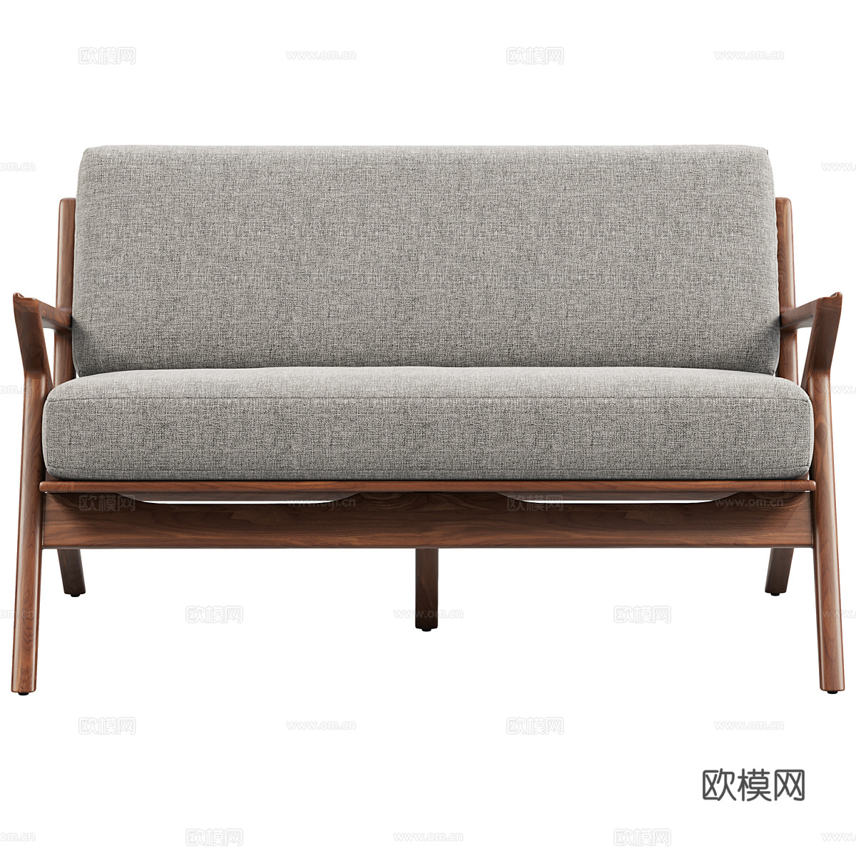 新中式木质布艺双人沙发3d模型