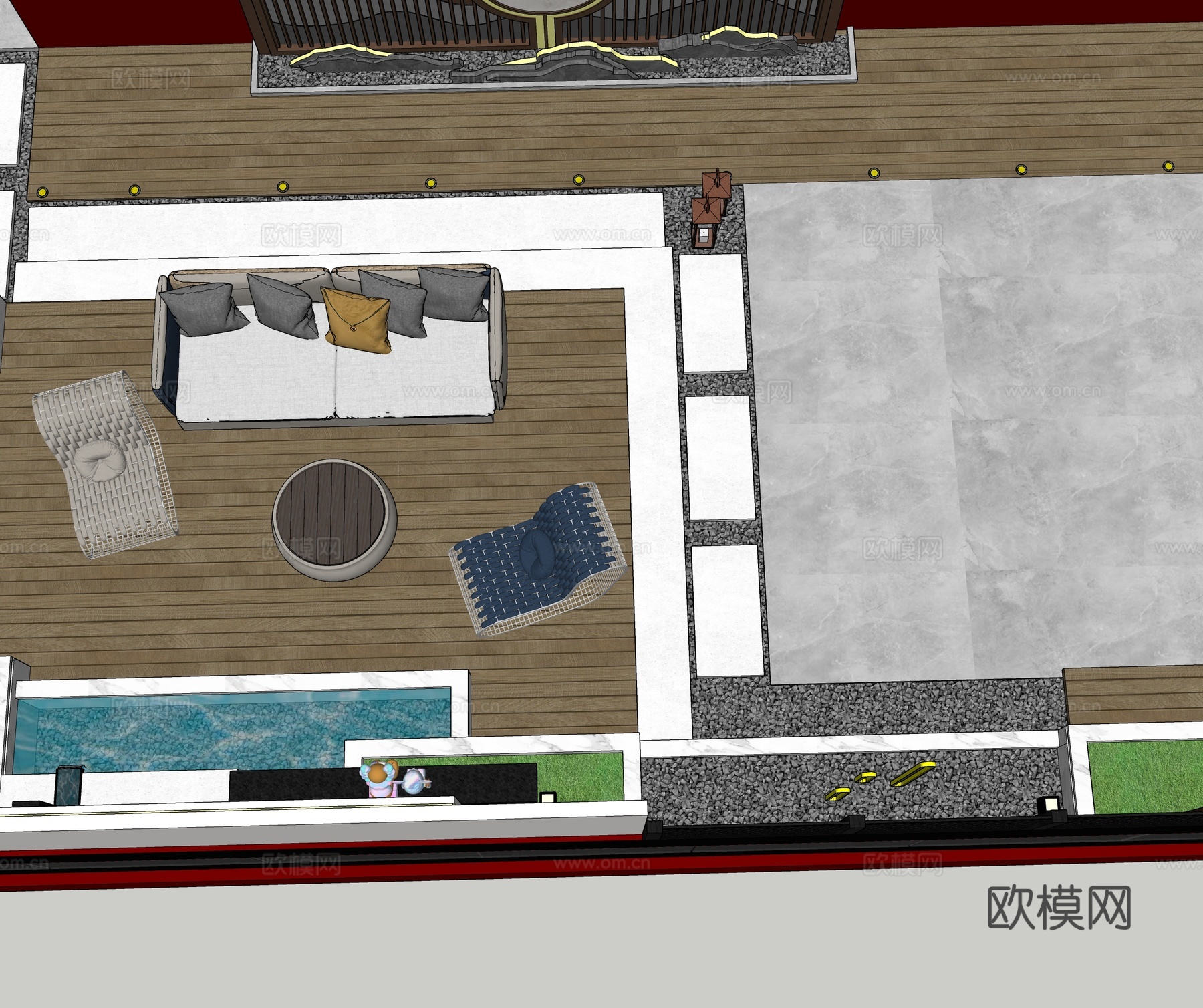 现代屋顶花园 空中花园 庭院花园su模型