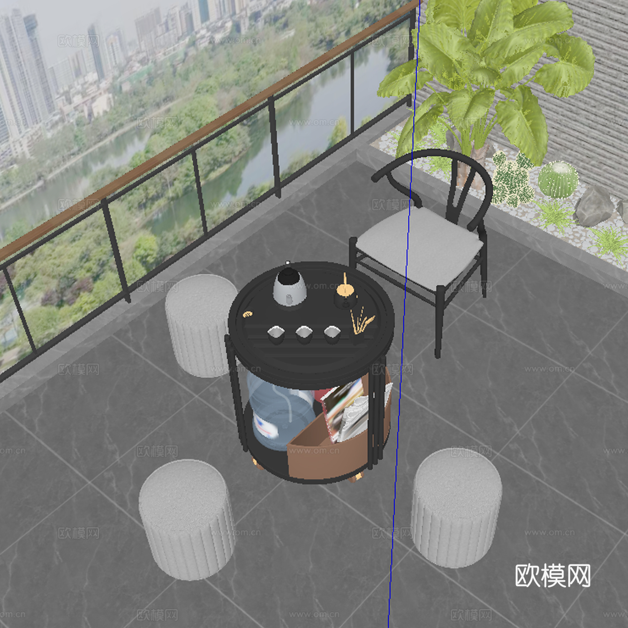 现代茶桌椅su模型