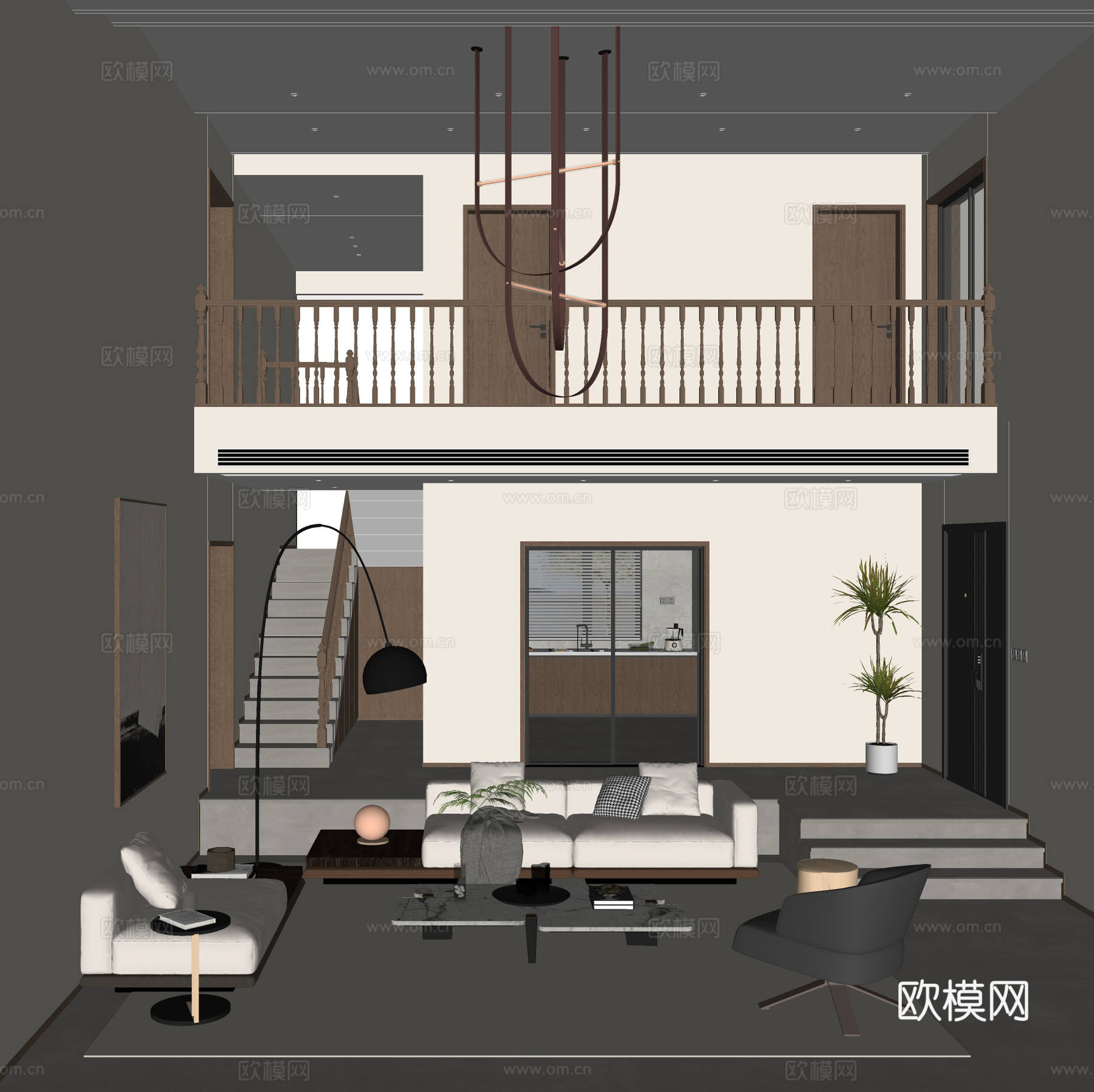 中古风别墅客厅su模型