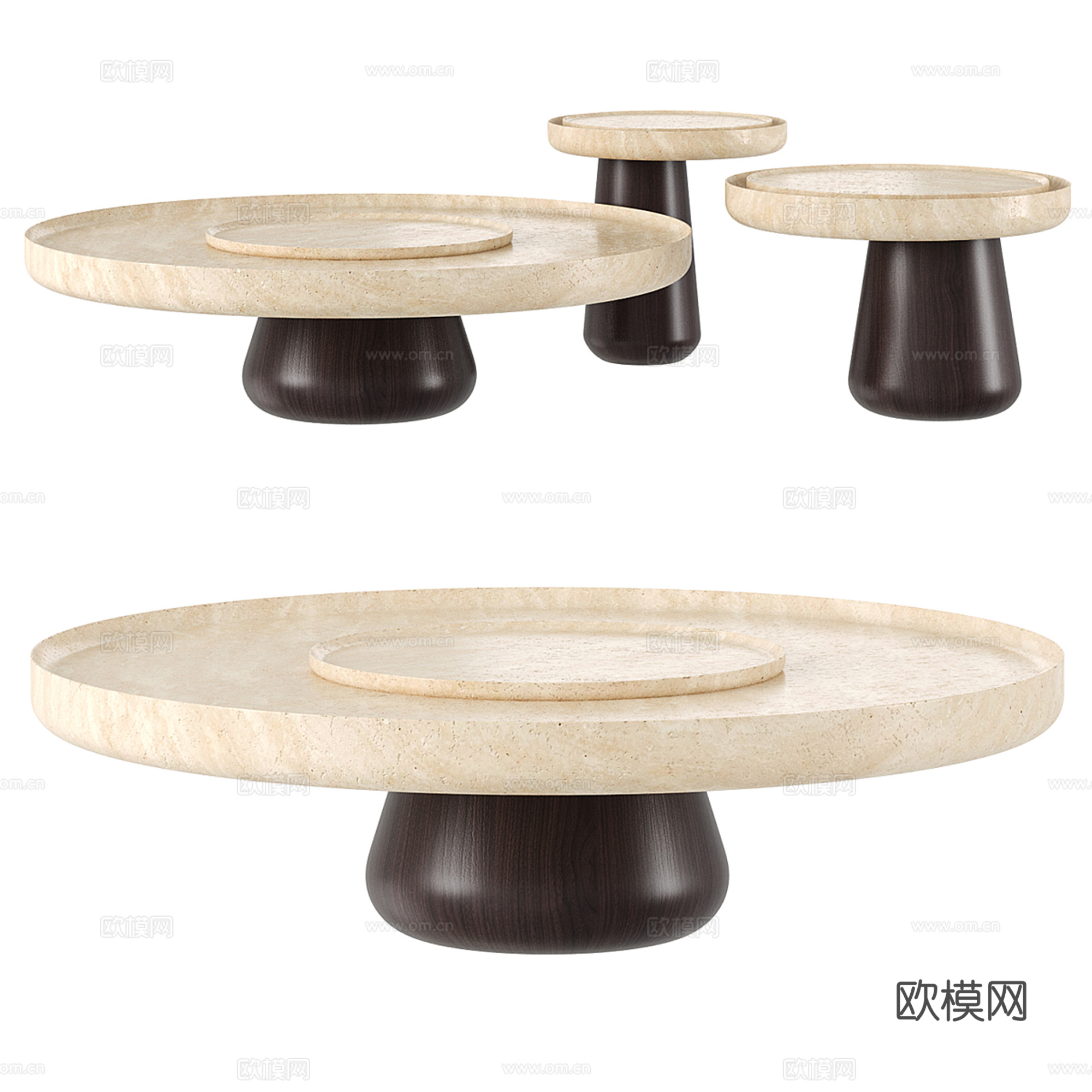 侘寂风圆形子母茶几组合su模型