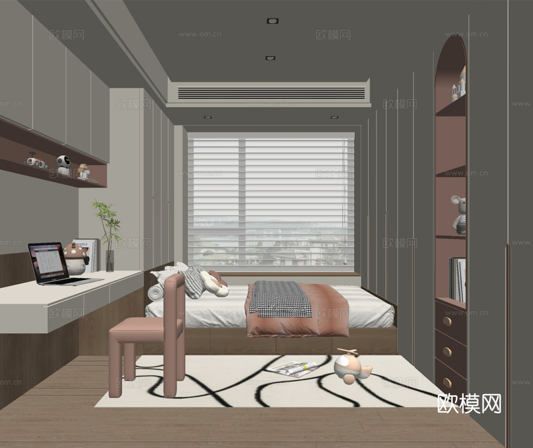 现代儿童榻榻米卧室su模型
