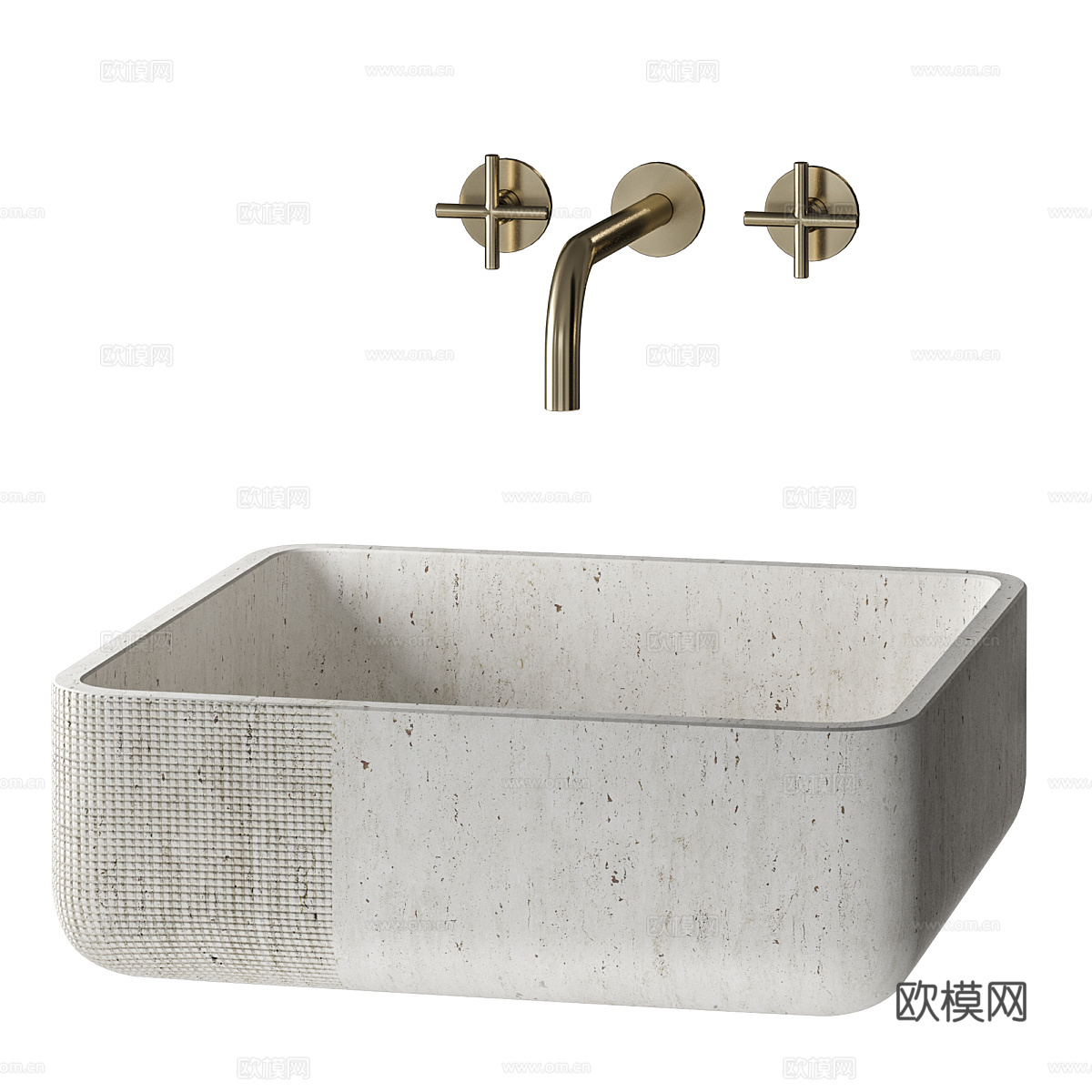 新中式侘寂石材台盆3d模型